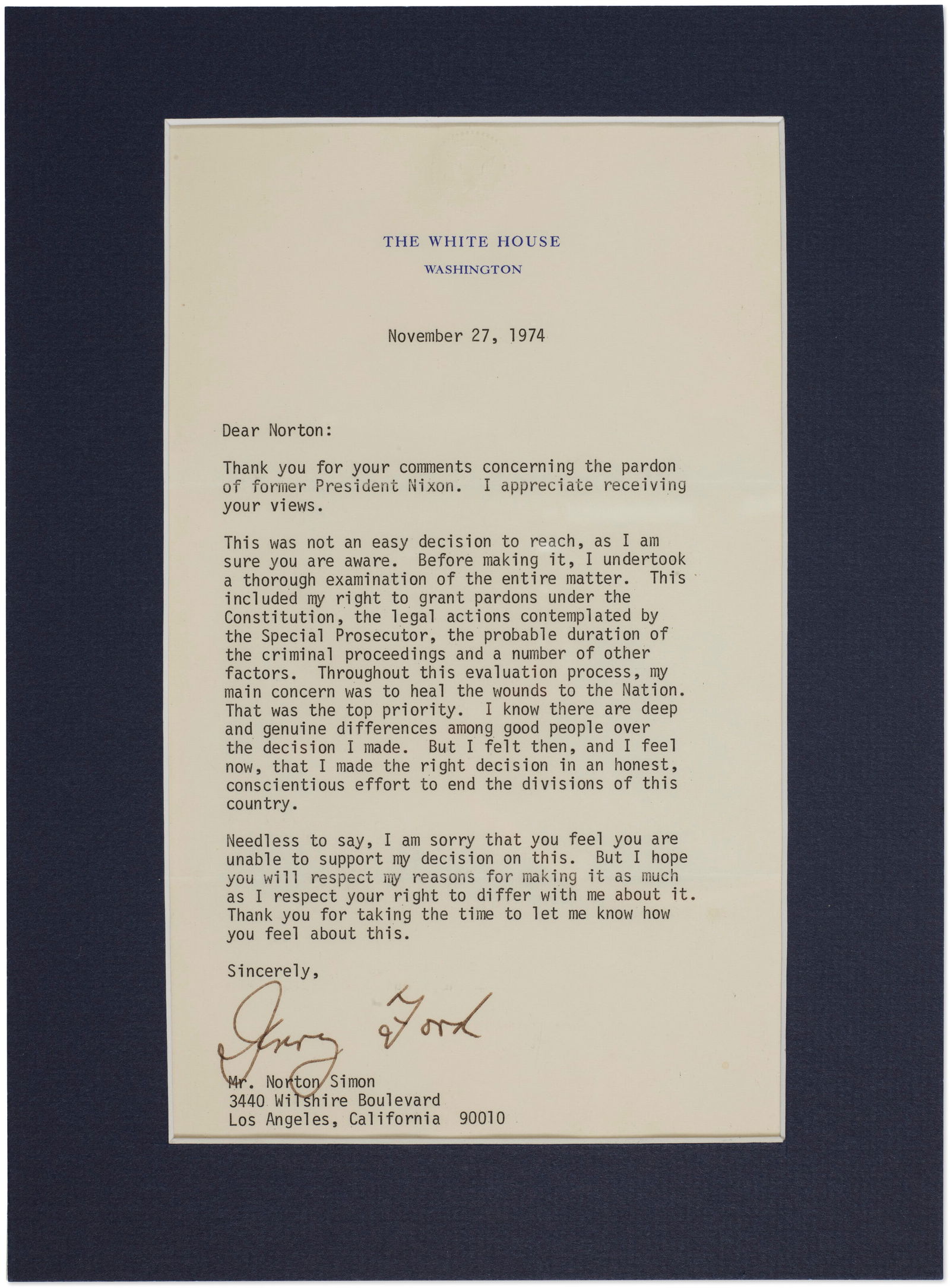 GERALD R. FORD (1913-2006) A collection of letters, 1974: GERALD R. FORD (1913-2006) A collection of letters, 1974 Details GERALD R. FORD (1913-2006) A collection of letters, 1974 Lot Essay FORD, Gerald (1913-2006). A collection of letters and ephemera