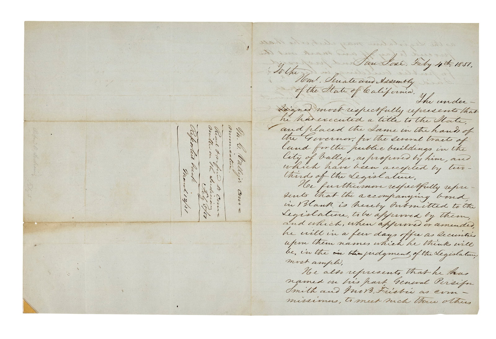 MARIANO GUADALUPE VALLEJO (1808-1890) Manuscript letter signed, 5 February 1851 (1 of 1)