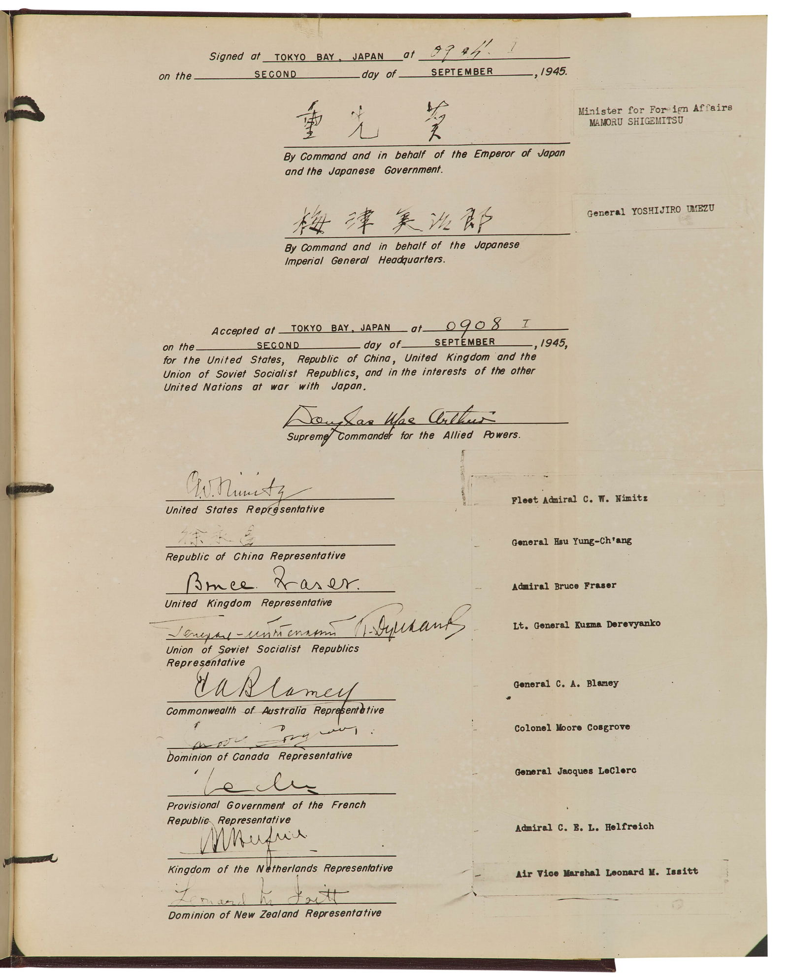 SERGEANT JEROME CHAPEK Period copies of the Surrender Documents of the Second World War (1 of 7)