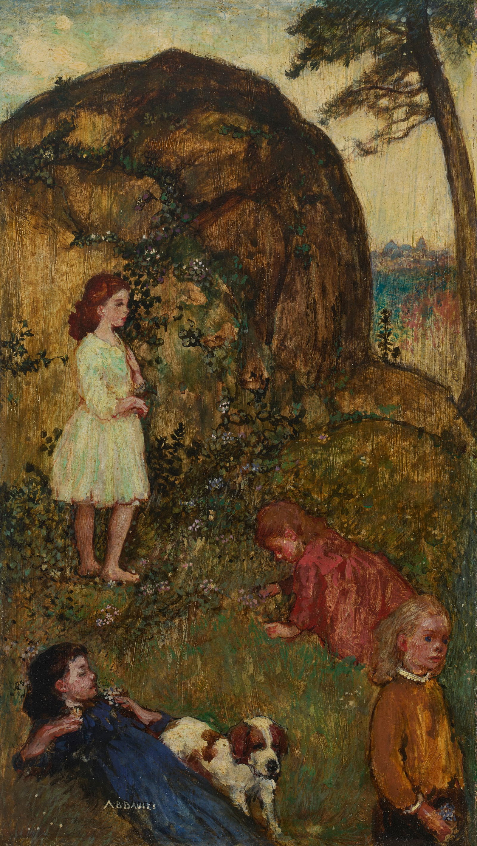 ARTHUR BOWEN DAVIES (1862-1928) With Summer Flowers (Hepatica): ARTHUR BOWEN DAVIES (1862-1928) With Summer Flowers (Hepatica) Details ARTHUR BOWEN DAVIES (1862-1928) With Summer Flowers (Hepatica) signed 'A.B. Davies' (lower left) oil on board laid down on board