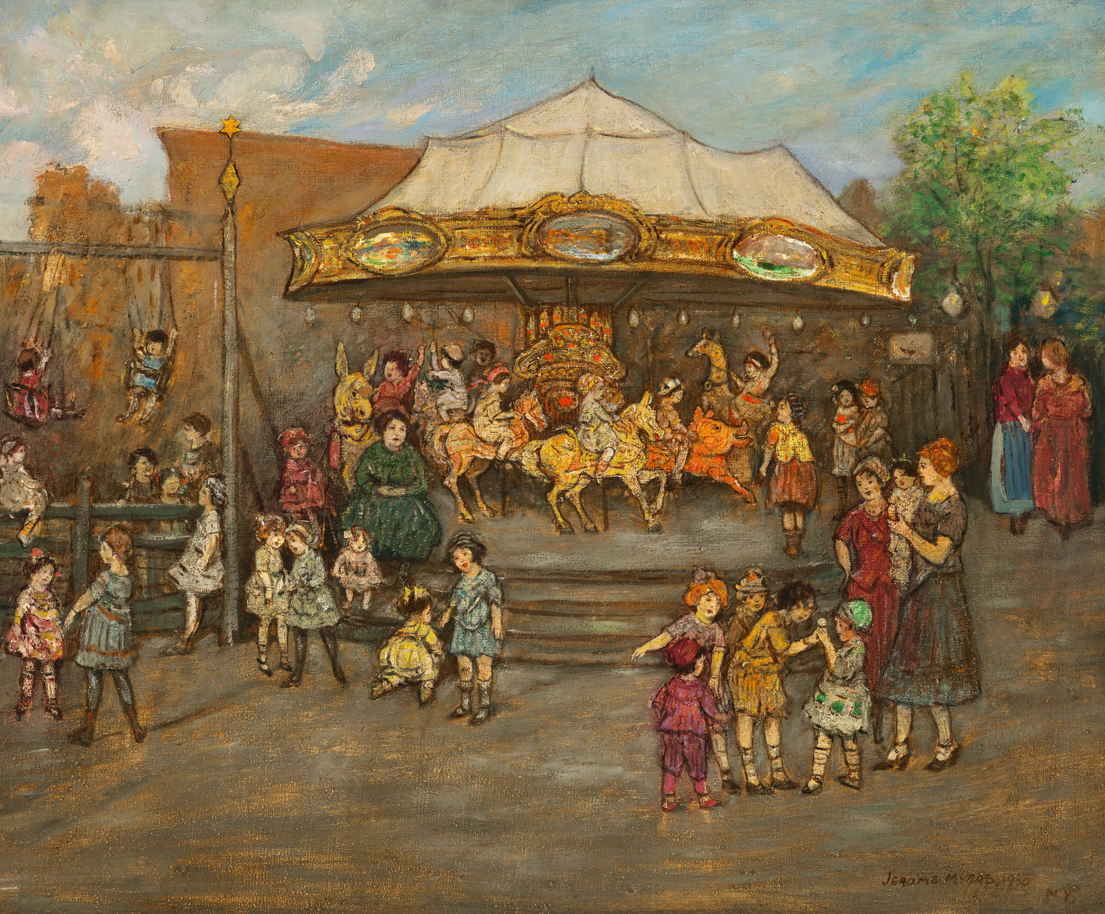JEROME MYERS (1867-1940) Carousel: JEROME MYERS (1867-1940) Carousel Details JEROME MYERS (1867-1940) Carousel signed and dated 'Jerome Myers, 1930/N.Y.' (lower right) oil on canvas 25 x 30 in. (63.5 x 76.2 cm.) Painted in 1930. Proven