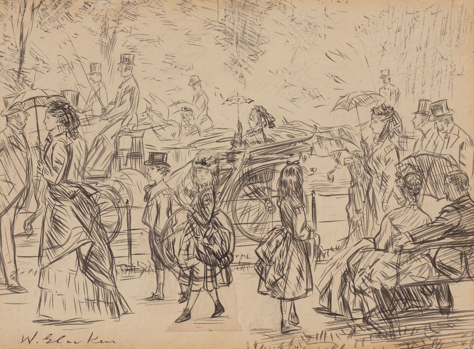 WILLIAM JAMES GLACKENS (1870-1938) Driving in the Park: WILLIAM JAMES GLACKENS (1870-1938) Driving in the Park Details WILLIAM JAMES GLACKENS (1870-1938) Driving in the Park signed 'W. Glackens' (lower left) ink and collage on paper 10 1/4 x 13 in. (26 x 3