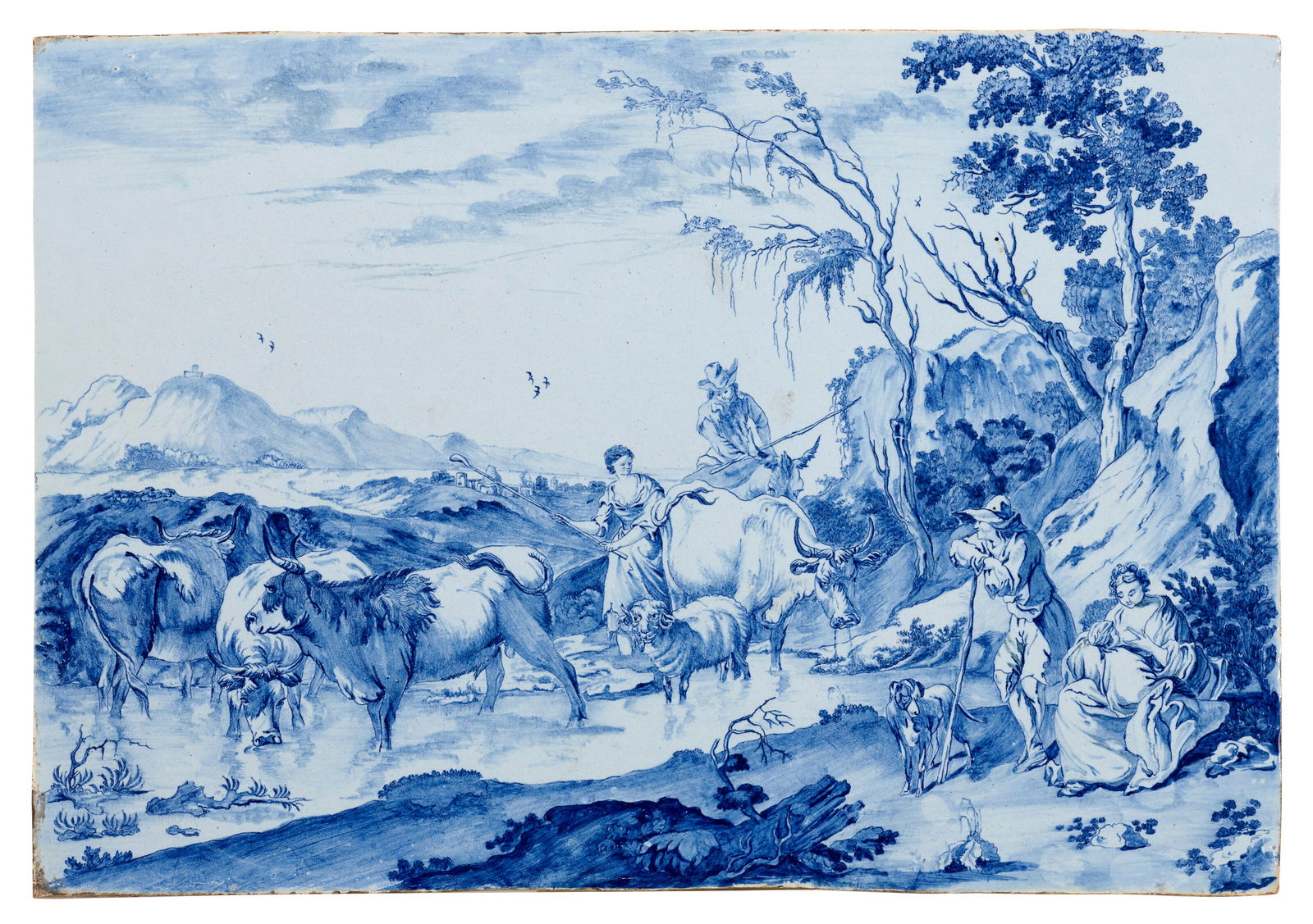 A LARGE DUTCH DELFT BLUE AND WHITE RECTANGULAR PLAQUE MID-18TH CENTURY (1 of 4)