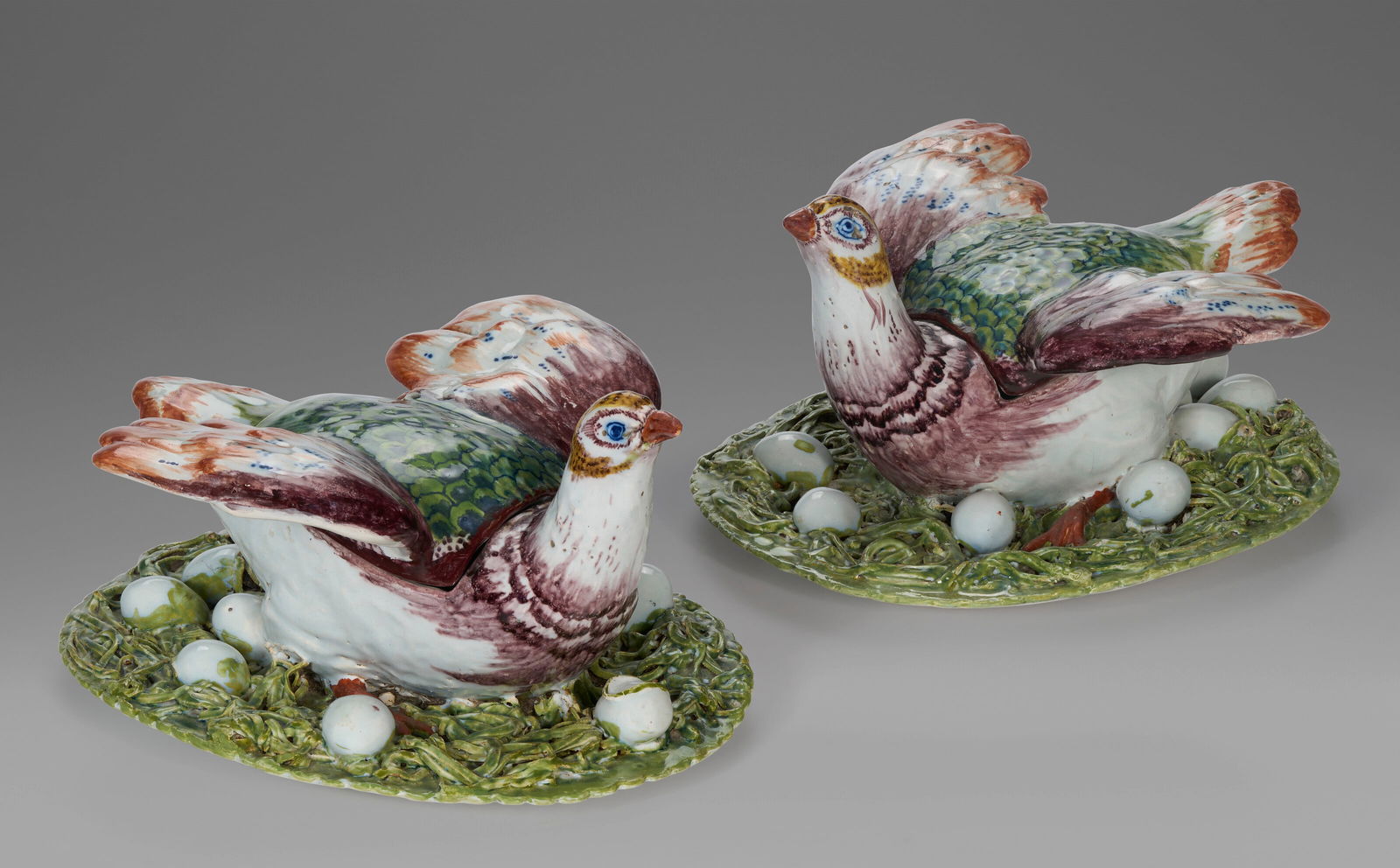 A PAIR OF DUTCH DELFT POLYCHROME HEN TUREENS AND COVERS CIRCA 1765, BLUE A / IH /12 AND 106 MARKS (1 of 6)