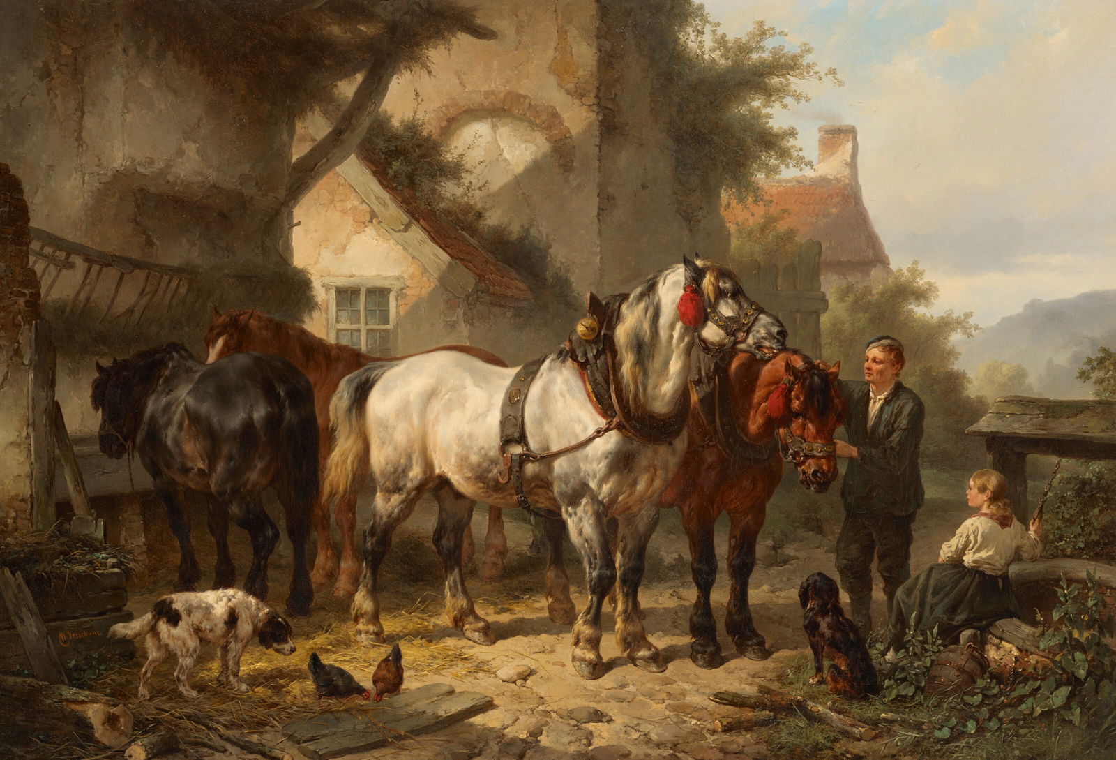 WOUTERUS VERSCHUUR (Dutch, 1812-1874) Changing the Team (1 of 3)