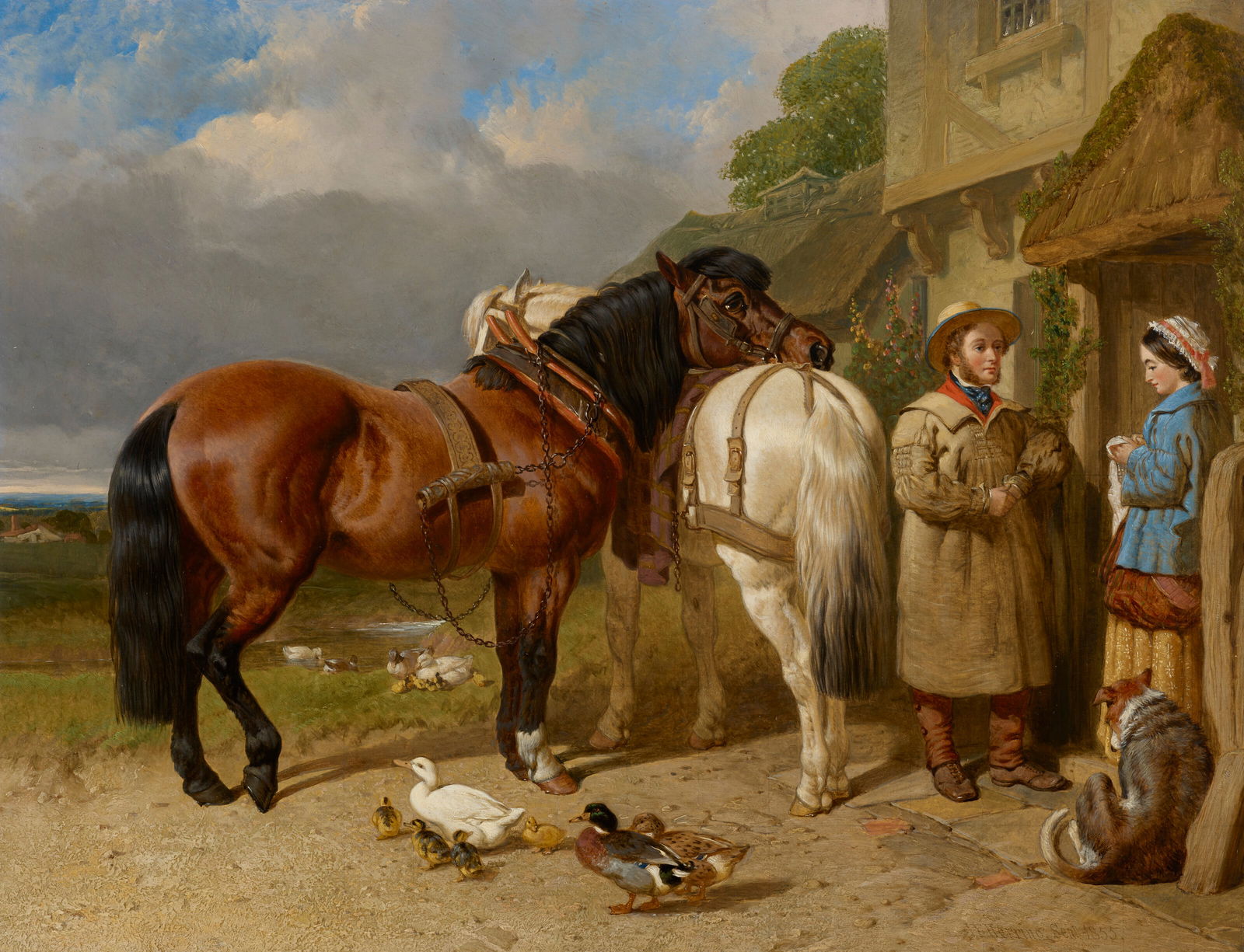 JOHN FREDERICK HERRING, SEN. (British, 1795-1865) Rustic Courtship (1 of 3)
