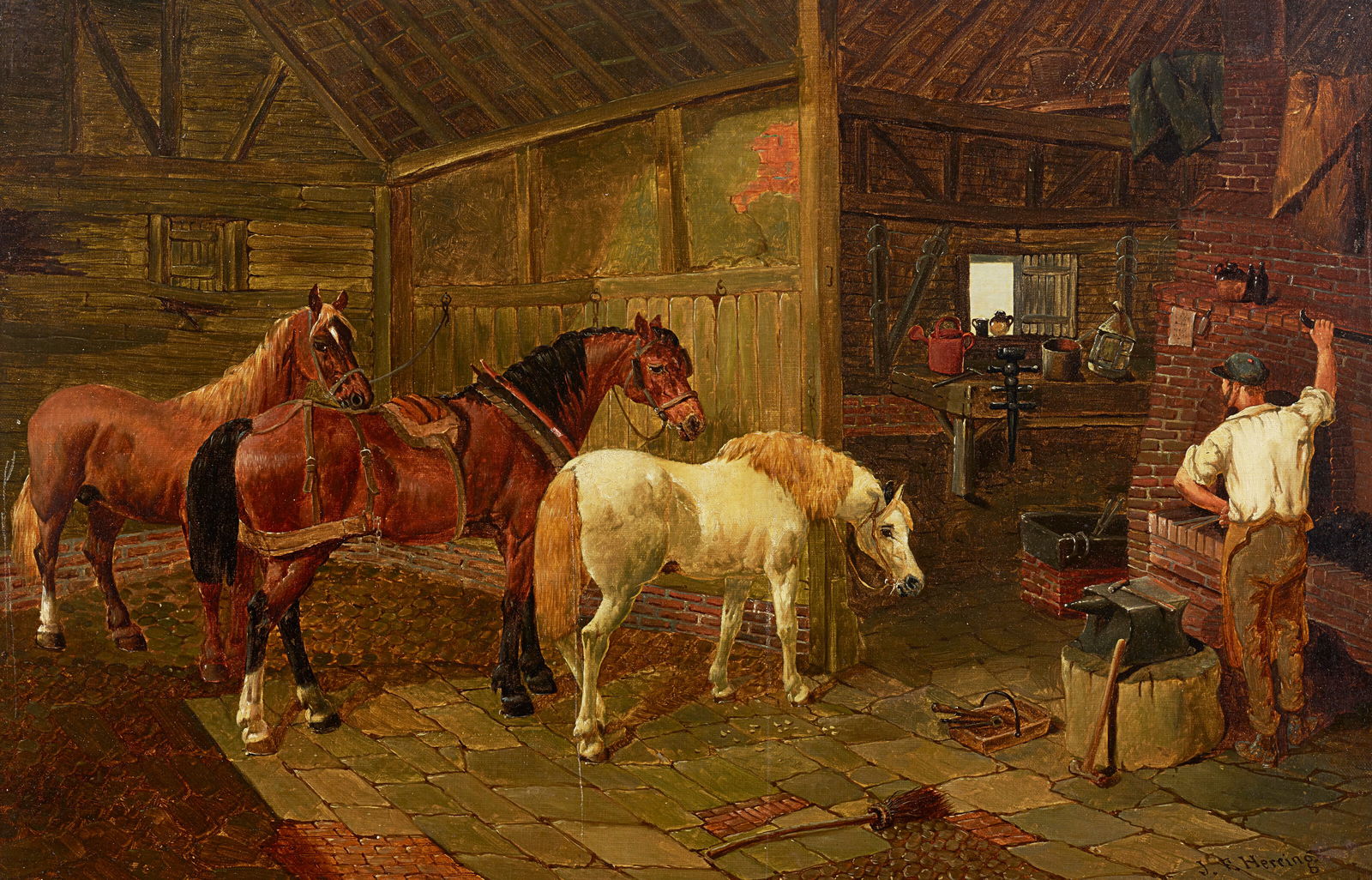 JOHN FREDERICK HERRING, JR. (British, 1815-1907) At the Farrier (1 of 3)