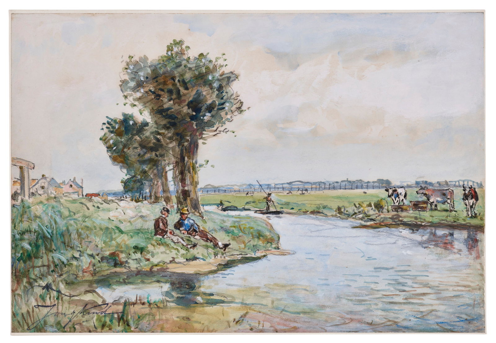 JOHAN BARTHOLD JONGKIND (LATTROP 1819-1891 CÔTE-SAINT-ANDRÉ) On the river’s bank (1 of 1)