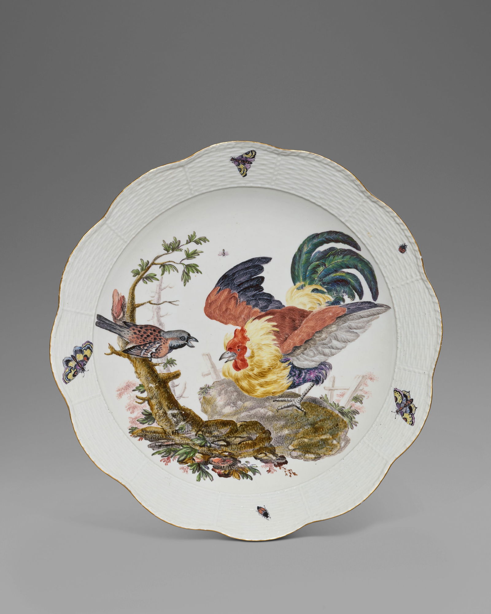 A MEISSEN PORCELAIN OZIER-MOLDED LOBED CHARGER CIRCA 1740-1745, BLUE CROSSED SWORDS MARK, (1 of 1)