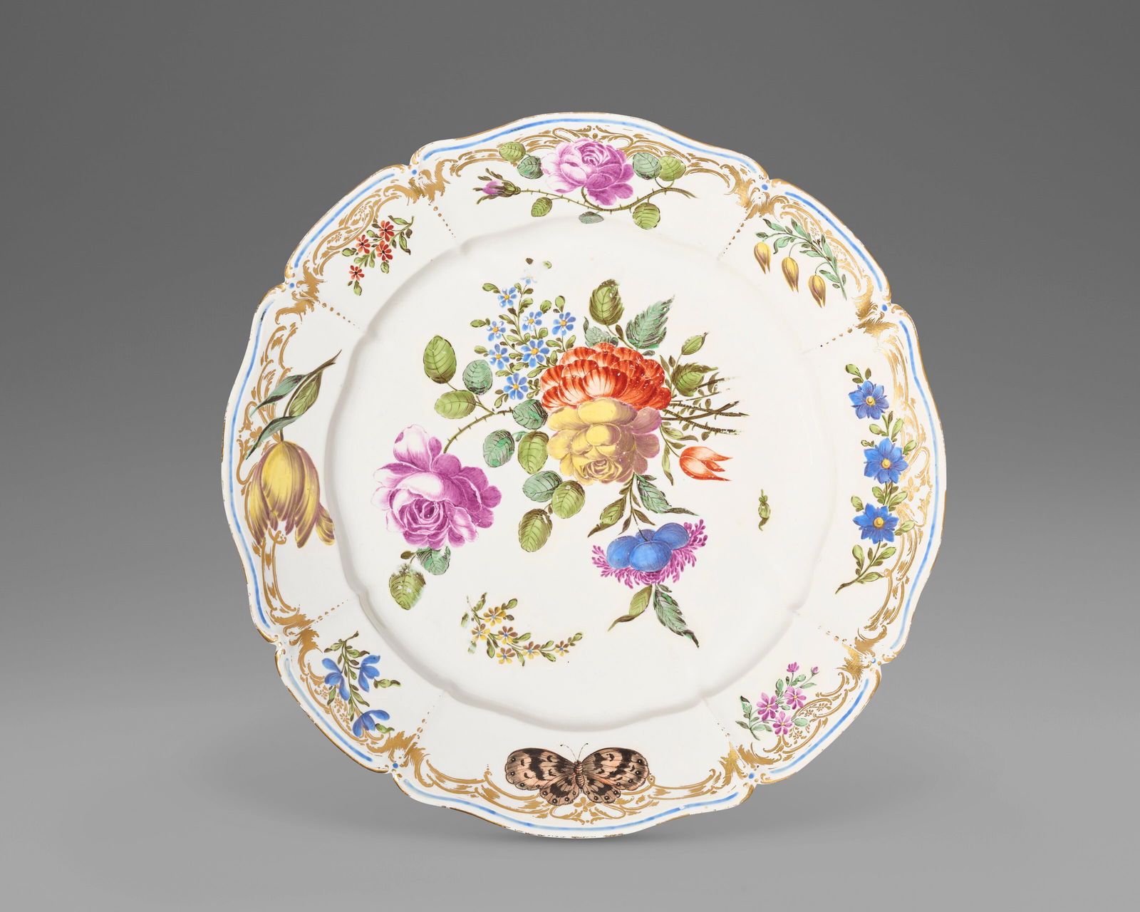 A NYMPHENBURG PORCELAIN LOBED PLATE FROM THE ‘HOFSERVICE’ CIRCA 1761-1764, IMPRESSED A (1 of 2)