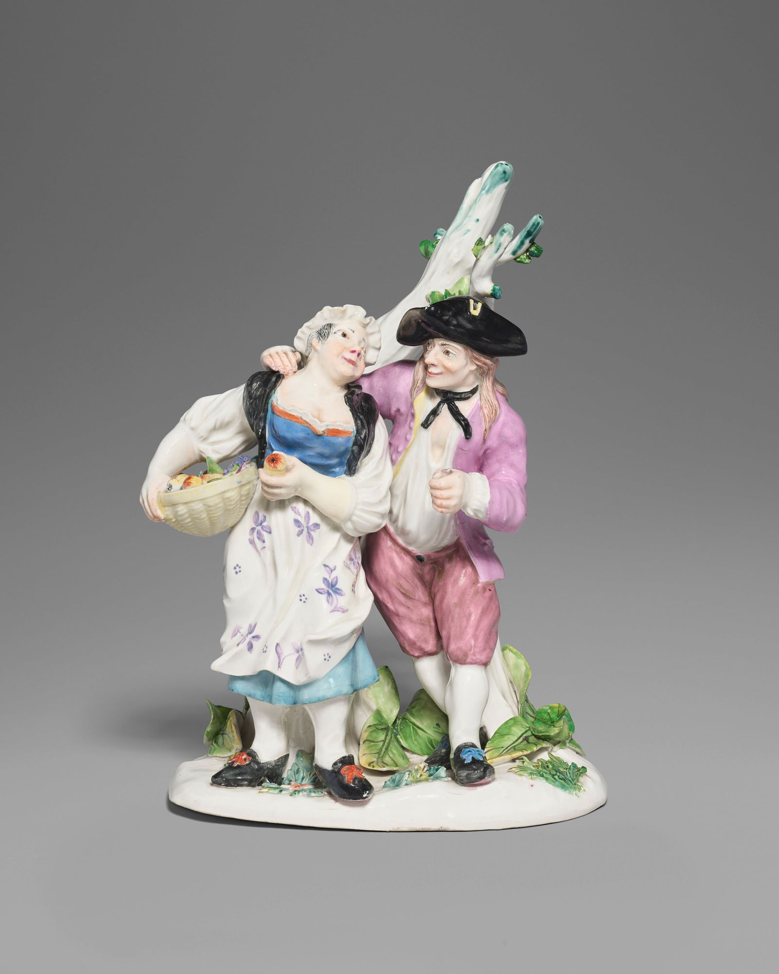 A HÖCHST PORCELAIN GROUP OF PEASANT LOVERS CIRCA 1750-1752, MODELED BY S. FEILNER, PUCE IZ MARK (1 of 5)