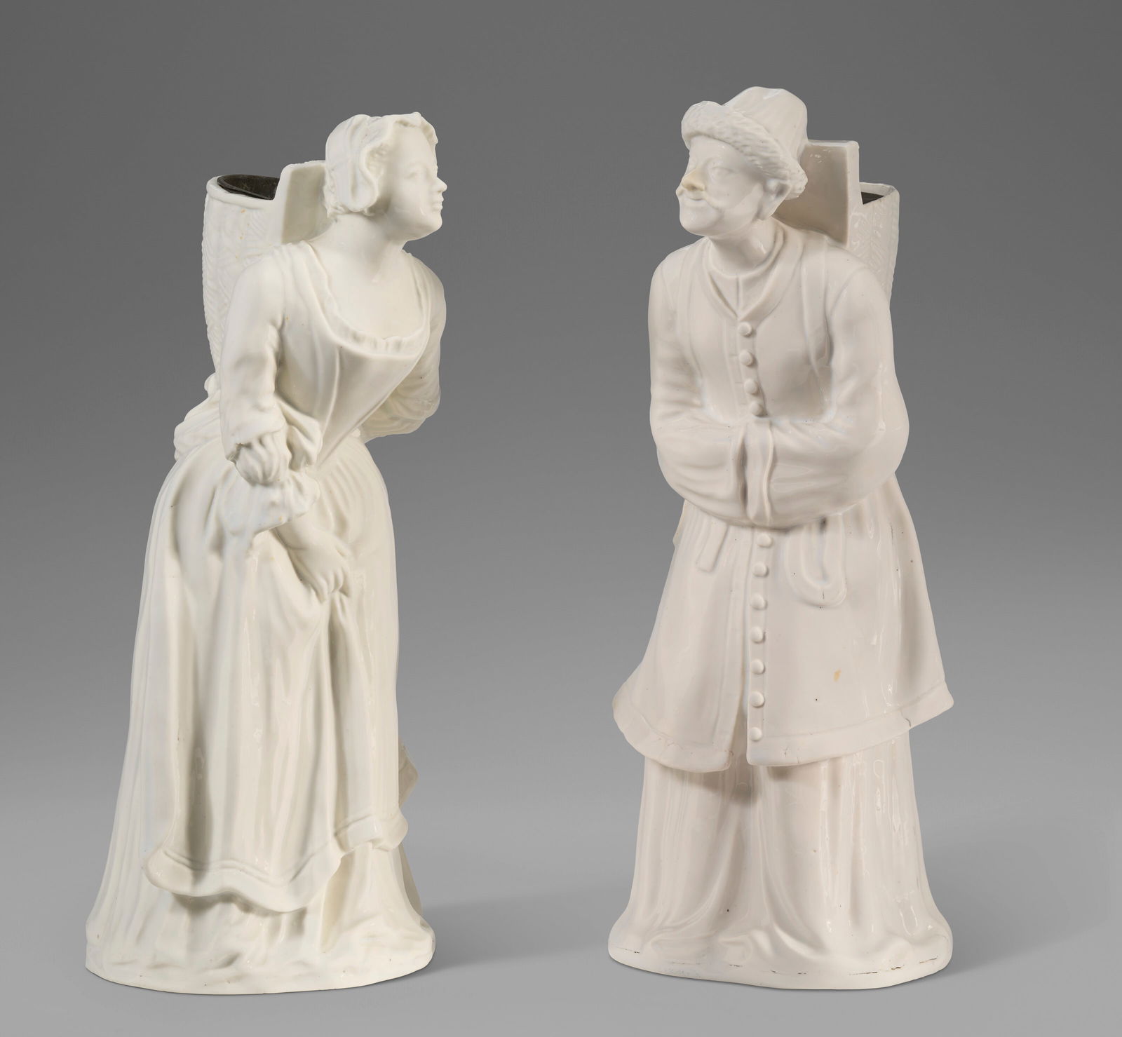 TWO CHANTILLY PORCELAIN FIGURES OF HOTTEURS CIRCA 1740-1750, RAISED PAD HUNTING HORN MARK AT EDGE OF (1 of 5)