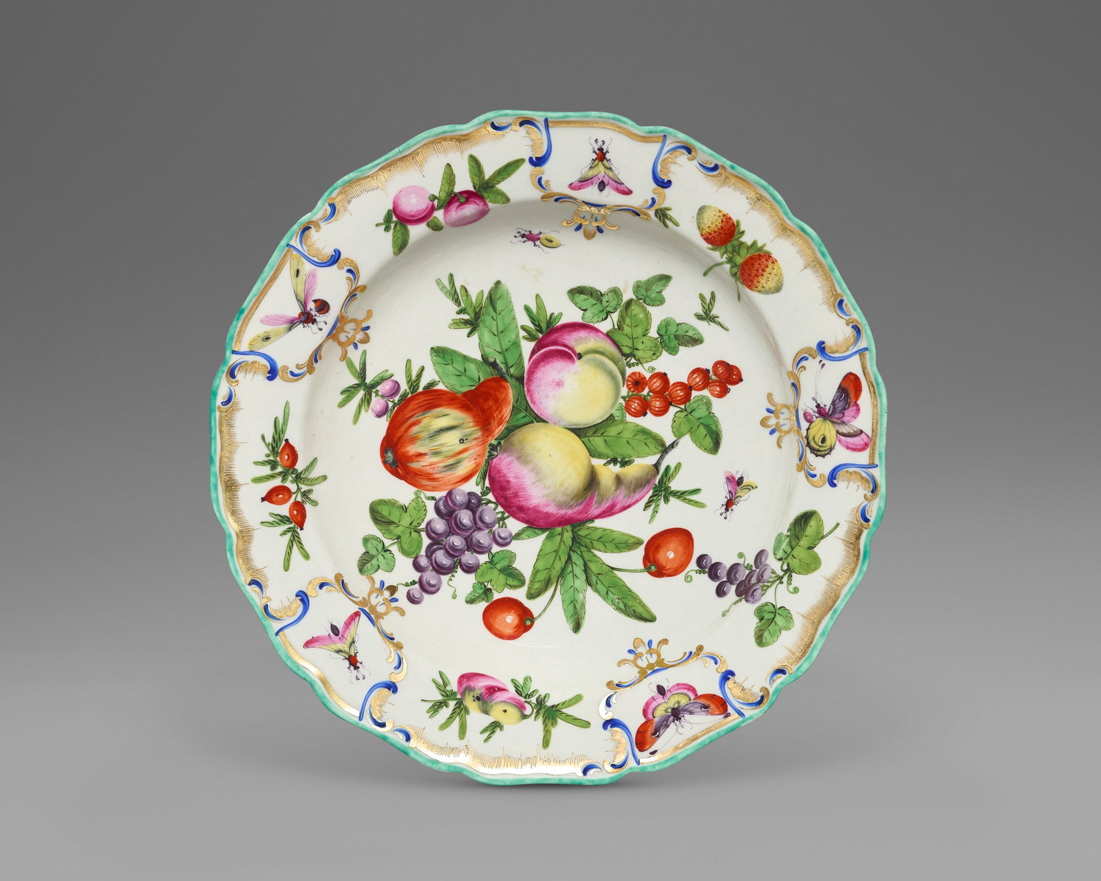 A WORCESTER SOUP PLATE FROM THE DUKE OF GLOUCESTER SERVICE CIRCA 1775, GOLD CRESCENT MARK (1 of 2)