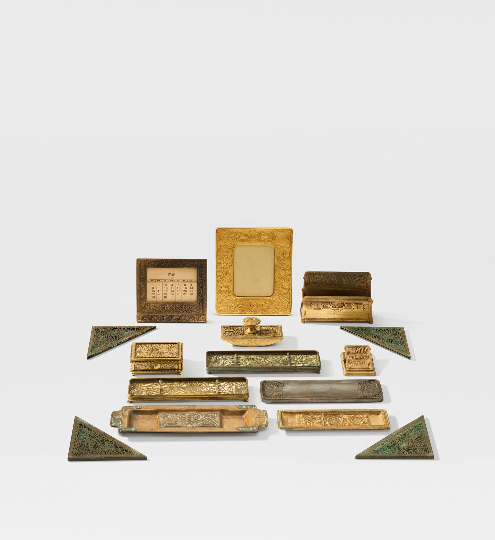 TIFFANY STUDIOS Group of Fifteen Desk Set Items, circa 1915 (1 of 4)