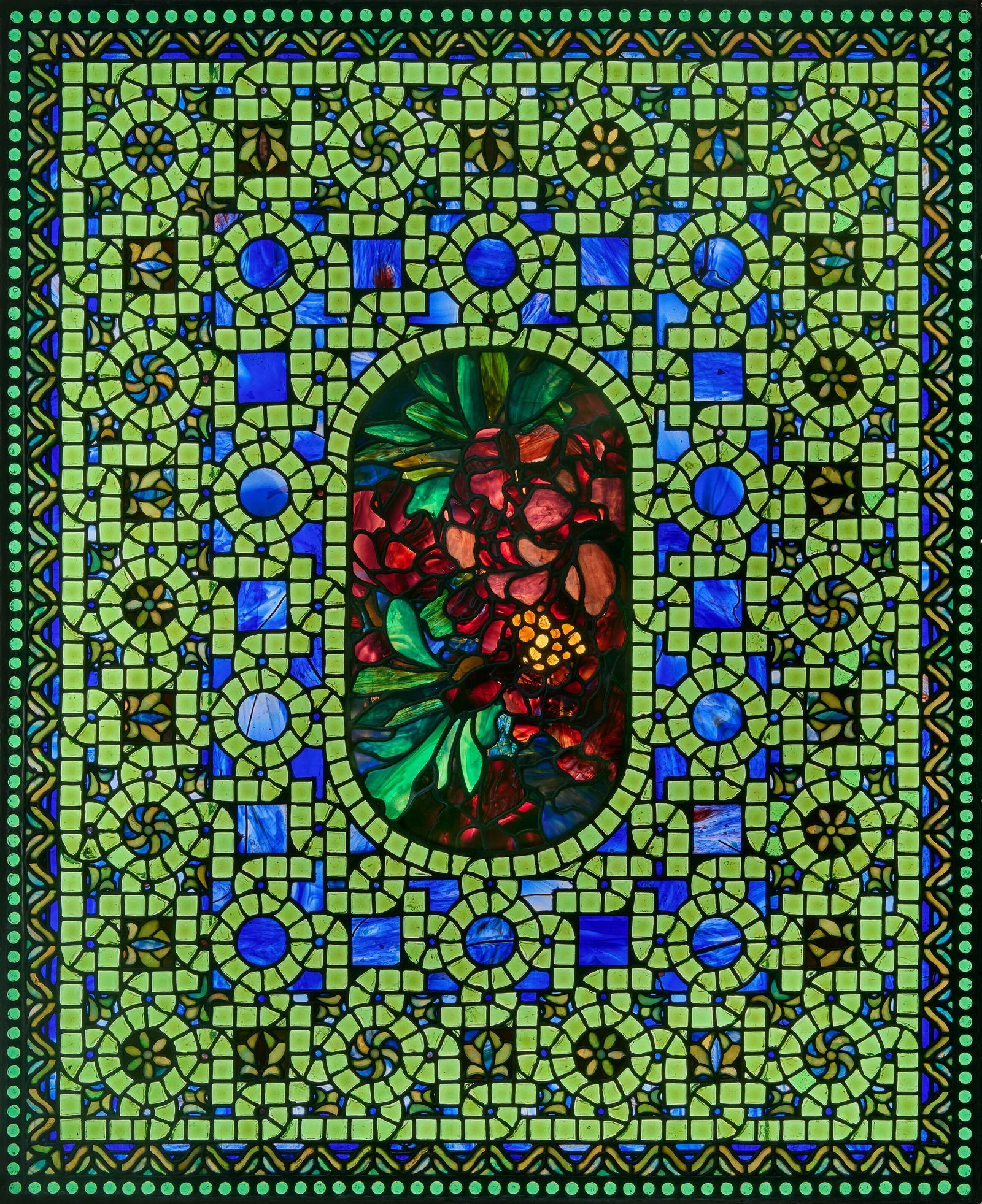 AMERICAN Mosaic and Flower Medallion Window, circa 1905 (1 of 4)