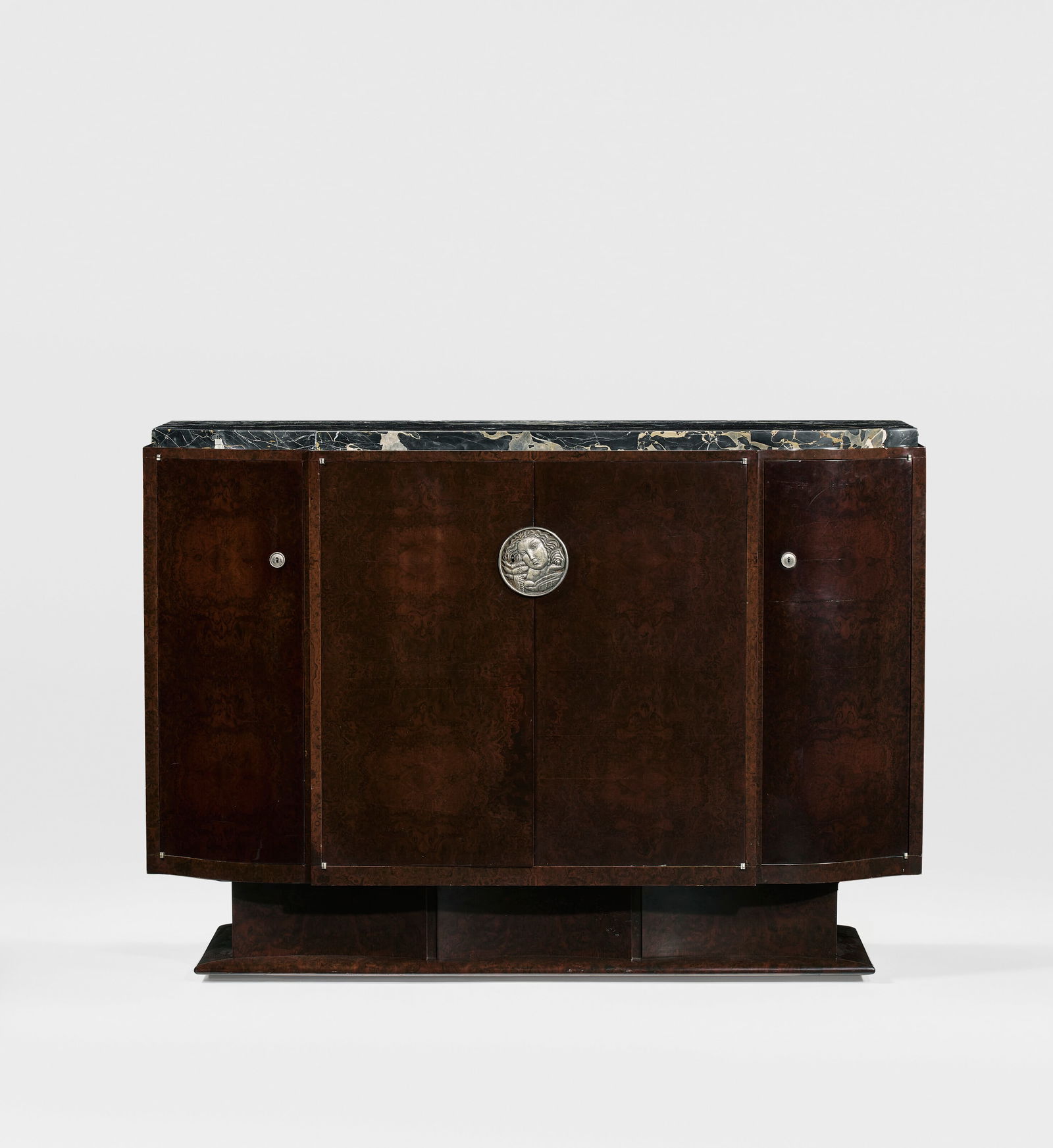 ÉMILE-JACQUES RUHLMANN (1879-1933) 'Vautheret' Sideboard, circa 1925: ÉMILE-JACQUES RUHLMANN (1879-1933) 'Vautheret' Sideboard, circa 1925 Details burl walnut veneer, silvered bronze, marble 443⁄4 x 623⁄4 x 211⁄2 in. (113.7 x 159.5 x 54.5 cm) bran
