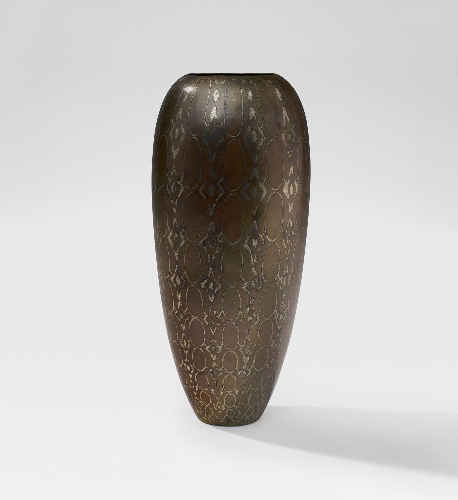 JEAN DUNAND (1877-1943) Vase, circa 1925: JEAN DUNAND (1877-1943) Vase, circa 1925 Details patinated metal and silver inlay 91⁄4 in. (23.5 cm) high, 41⁄4 in. (10.8 cm) diameter signed JEAN DUNAND Provenance Christie's, New York, 1