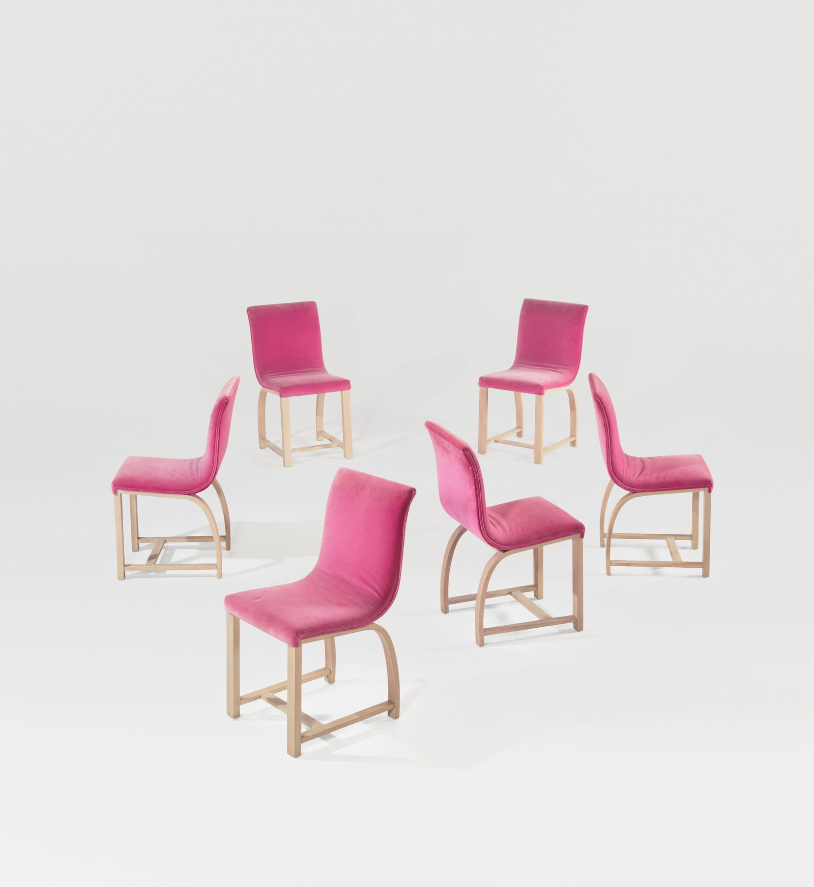 GILBERT RHODE (1894-1944) Set of Six Chairs, circa 1940: GILBERT RHODE (1894-1944) Set of Six Chairs, circa 1940 Details limed beech, velvet upholstery 32 x 163⁄8 x 201⁄2 in. (81.2 x 41.5 x 52 cm) (each) Provenance Whiteley Galleries, Los Angele