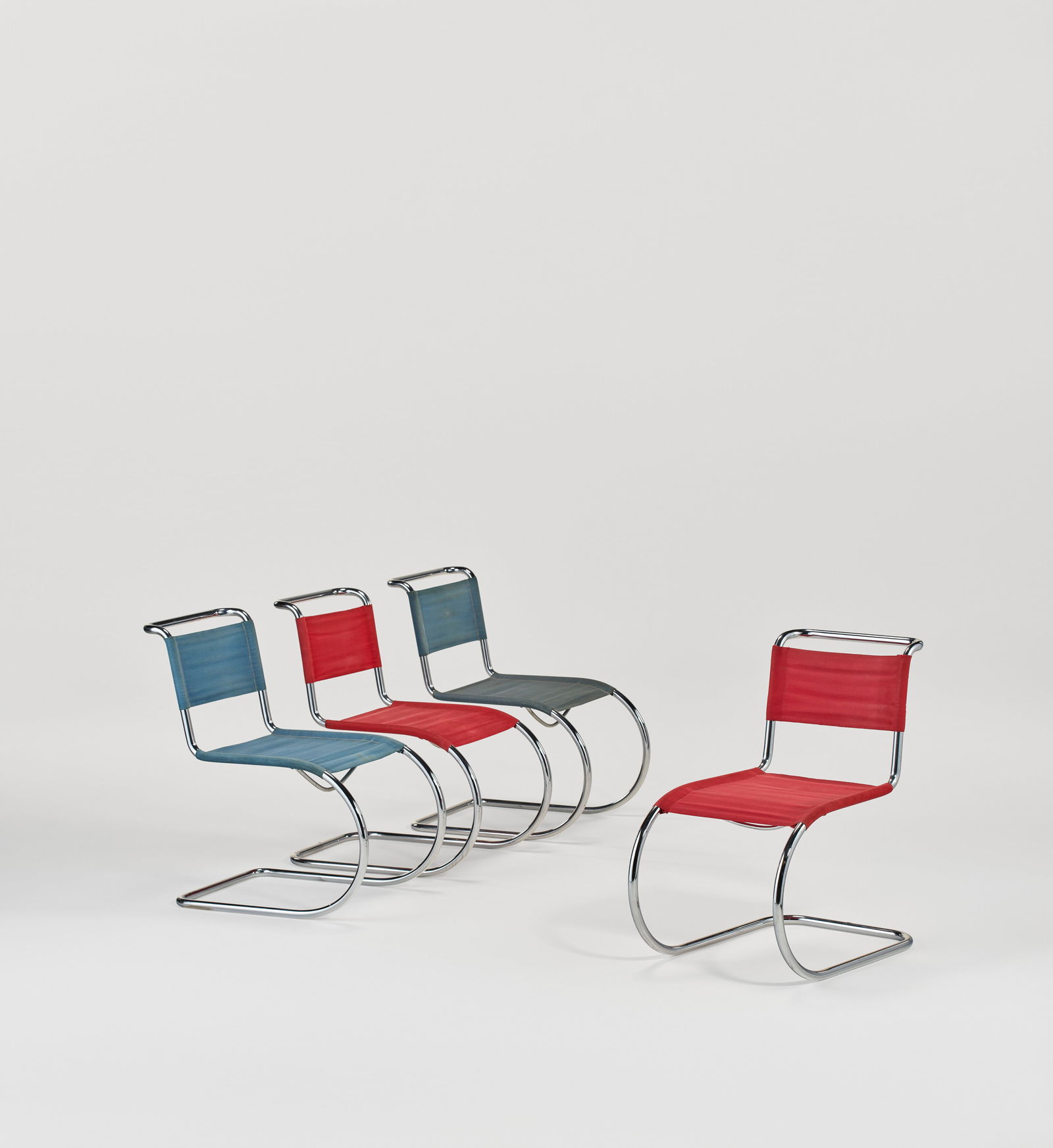LUDWIG MIES VAN DER ROHE (1886-1969) An Early Set of Four Chairs, Model No. MR10, designed 1927,: LUDWIG MIES VAN DER ROHE (1886-1969) An Early Set of Four Chairs, Model No. MR10, designed 1927, executed circa 1935 Details manufactured by Gebrüder Thonet, Vienna, Austria chrome-plated tube st