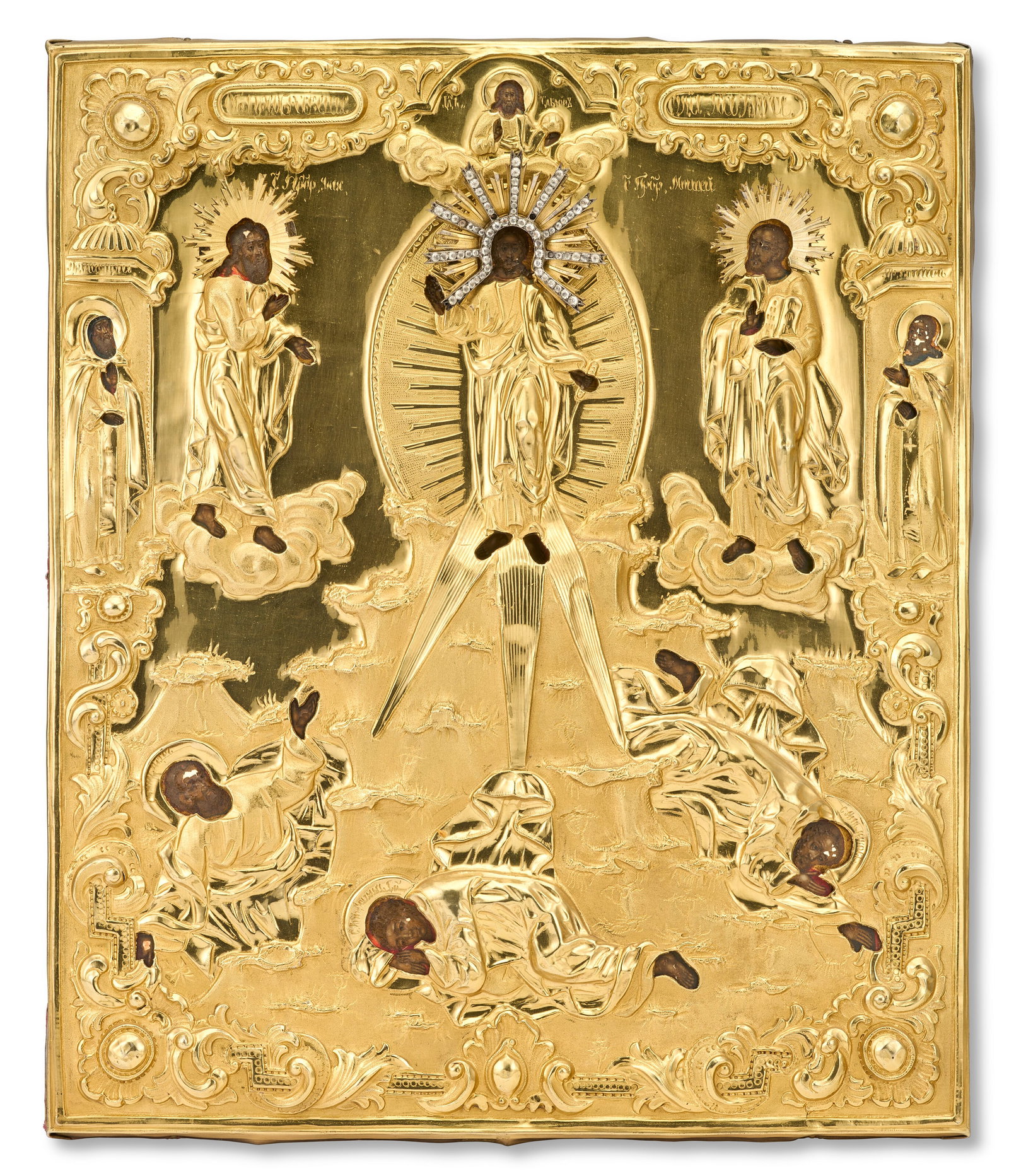 A RUSSIAN SILVER-MOUNTED ICON OF THE TRANSFIGURATION MARK OF VASILY KOVALEVSKY, MOSCOW, 1854 (1 of 3)