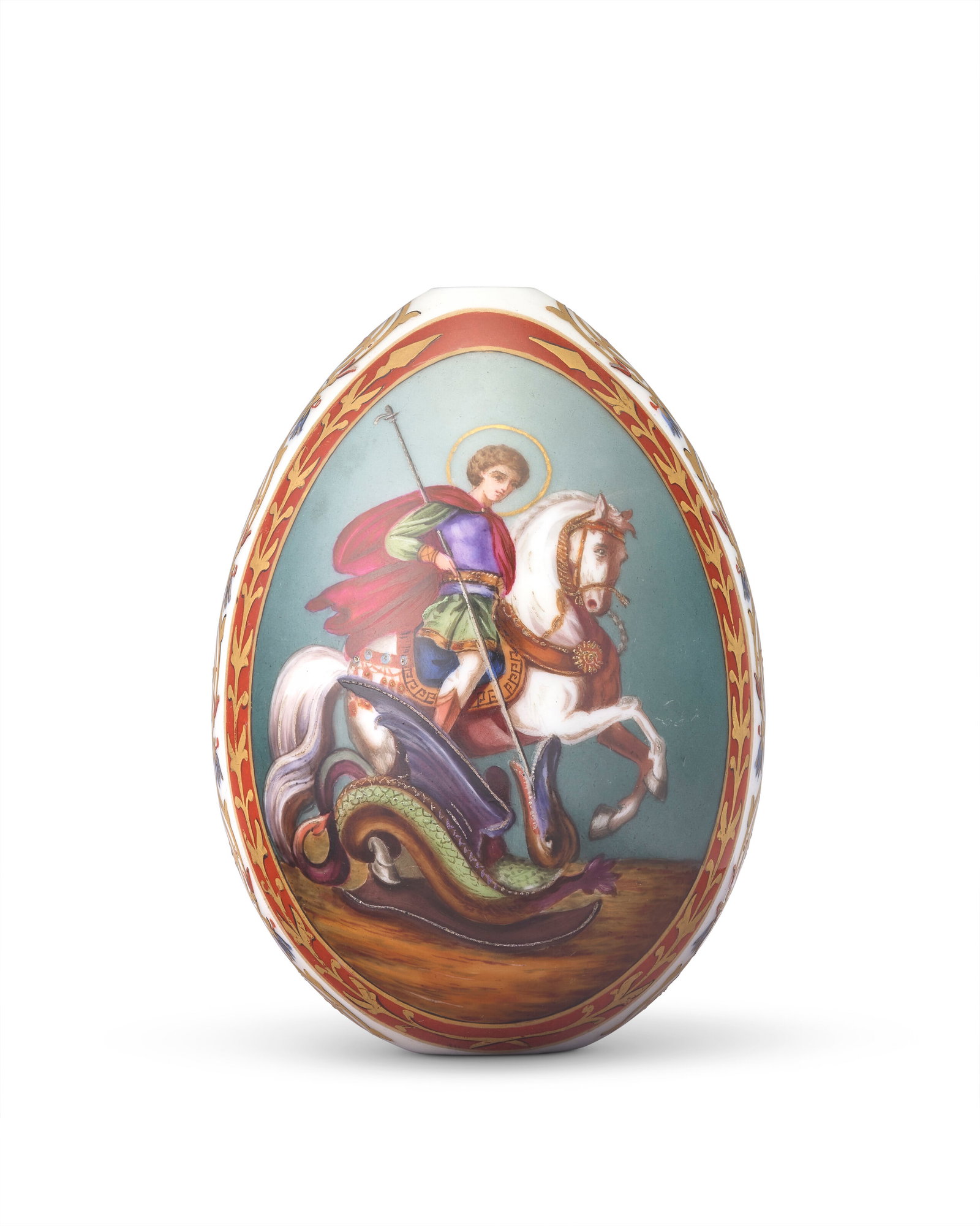 A RUSSIAN PORCELAIN EASTER EGG BY THE IMPERIAL PORCELAIN FACTORY, ST. PETERSBURG, LATE 19TH CENTURY (1 of 3)