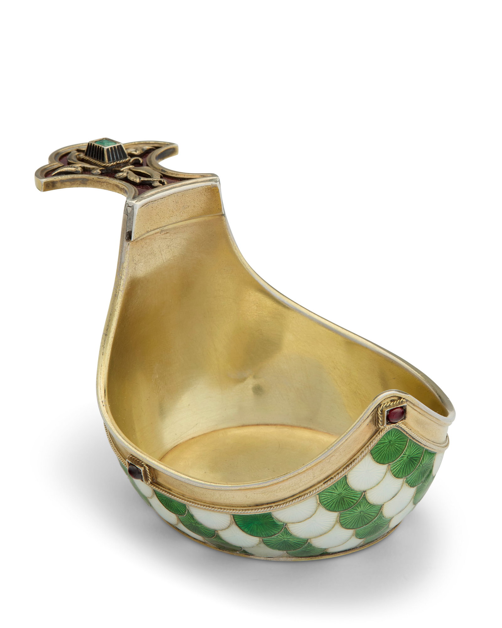 A GEM-SET GUILLOCHÉ ENAMEL SILVER-GILT KOVSH BY FABERGÉ, WORKMASTER ANDERS (ANTTI) (1 of 4)