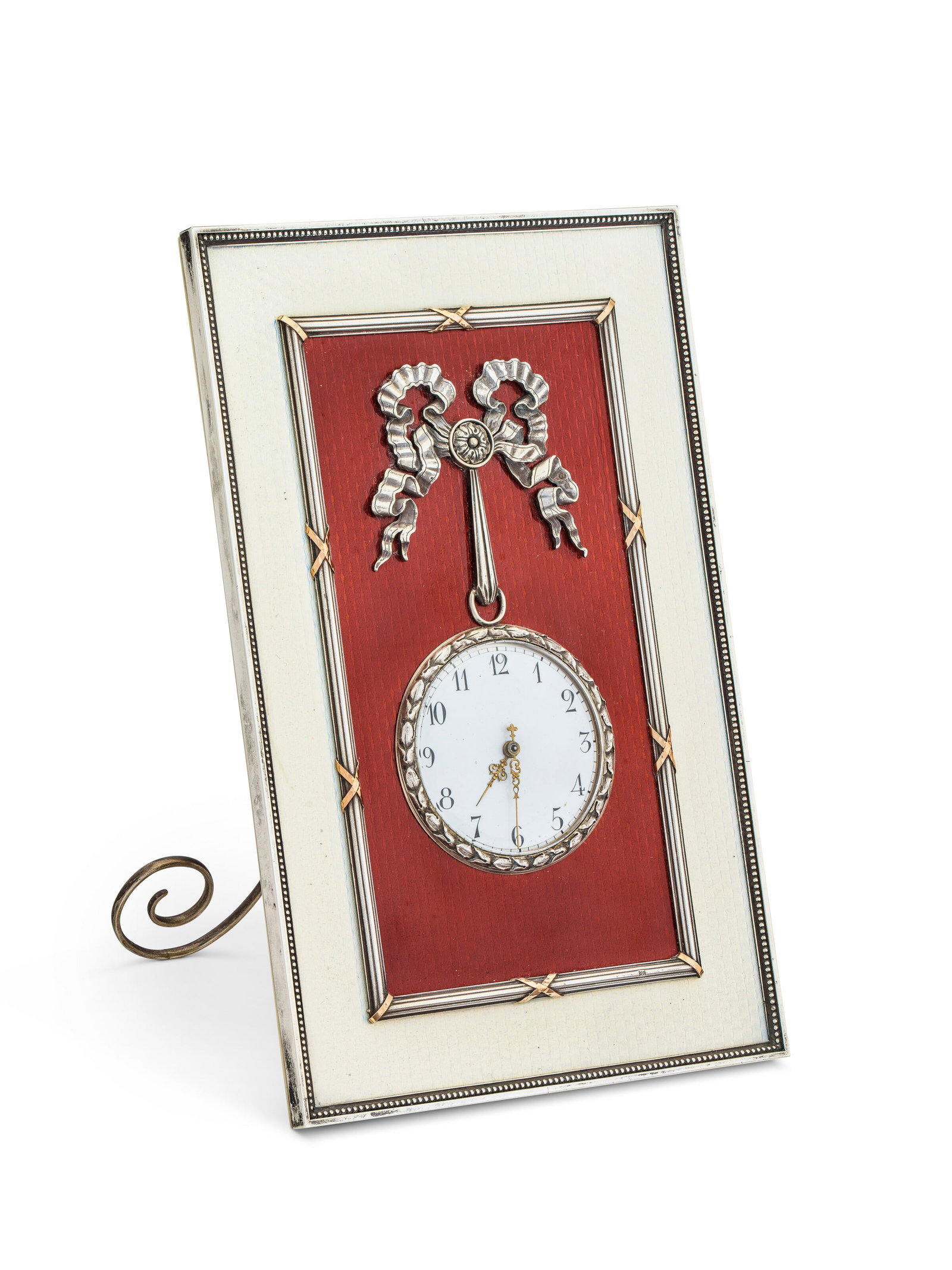 A RUSSIAN GUILLOCHÉ ENAMEL SILVER-MOUNTED DESK CLOCK BY IVAN BRITSYN, ST. PETERSBURG, 1908-1917 (1 of 4)