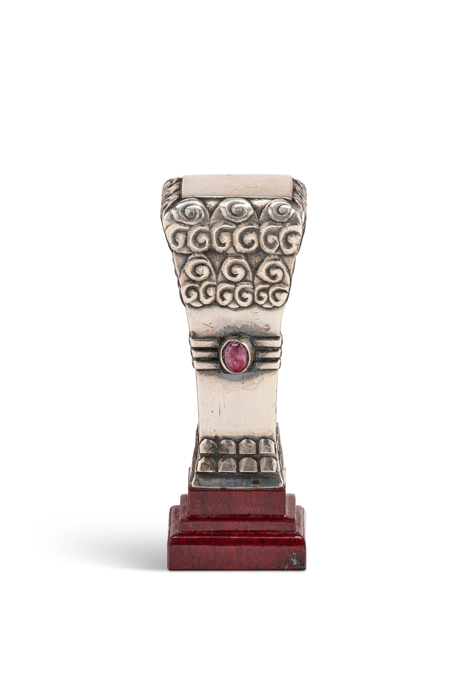 AN IMPERIAL JEWELED AND SILVER-MOUNTED HARDSTONE HAND SEAL BY FABERGÉ, MOSCOW, 1908-1917, (1 of 5)