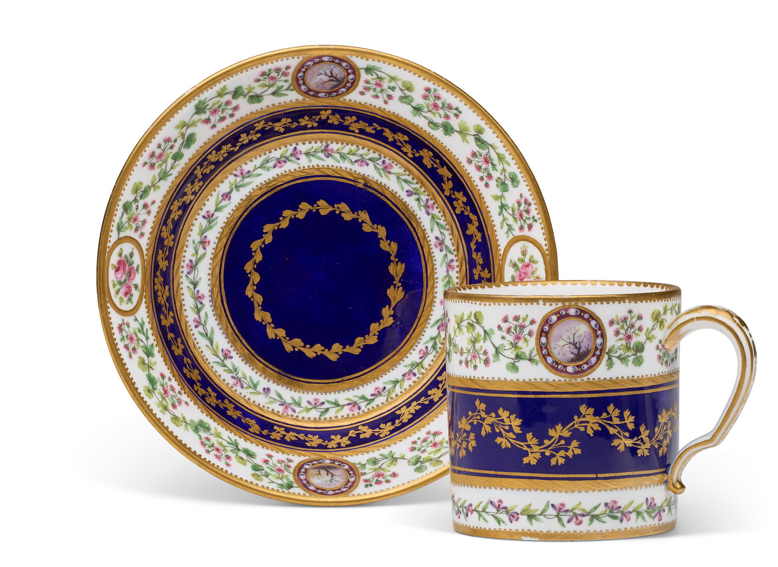 A SEVRES PORCELAIN BLUE-GROUND CUP AND SAUCER (GOBELET 'LITRON' ET SOUCOUPE, 2EME GRANDEUR) CIRCA (1 of 5)
