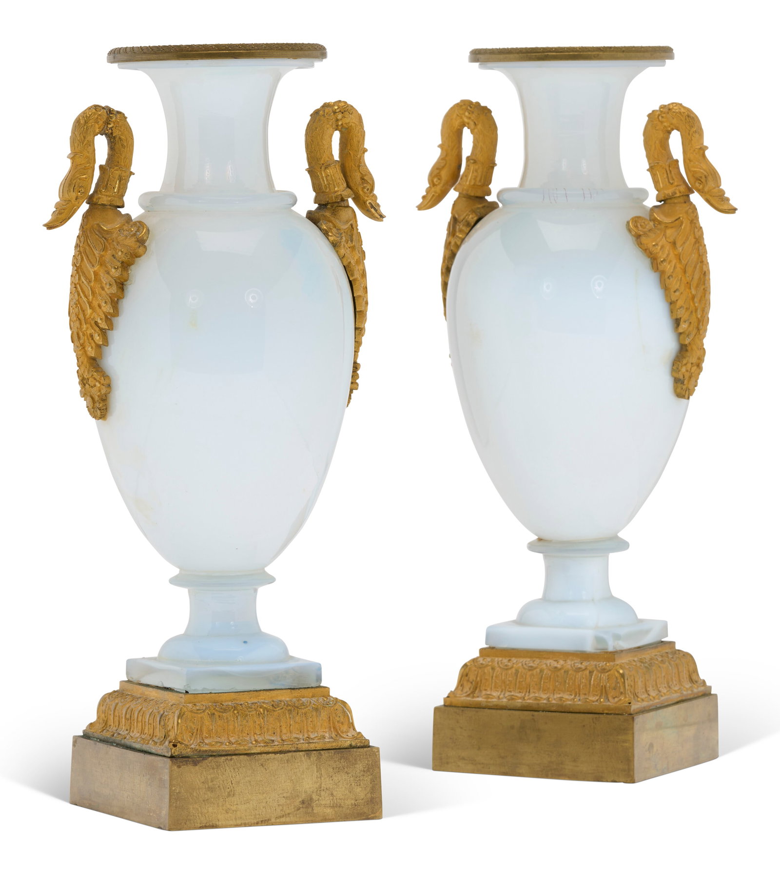A PAIR OF CHARLES X ORMOLU-MOUNTED OPALINE GLASS VASES CIRCA 1825 (1 of 3)