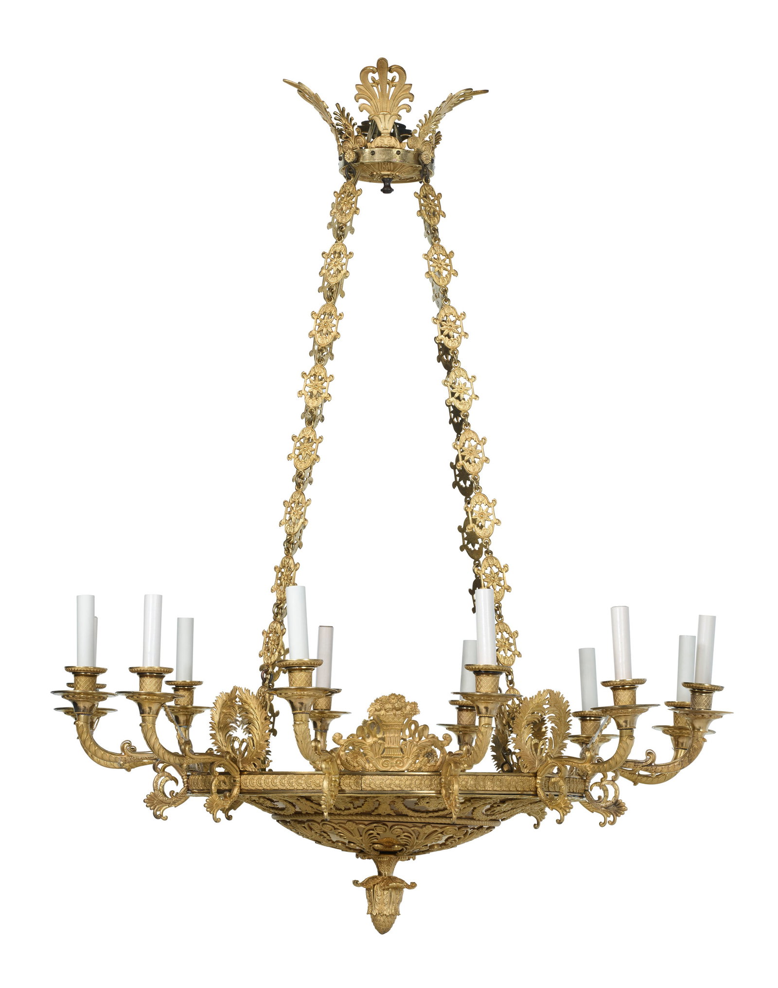 A CHARLES X ORMOLU TWELVE-LIGHT CHANDELIER POSSIBLY RUSSIAN, CIRCA 1820 (1 of 4)
