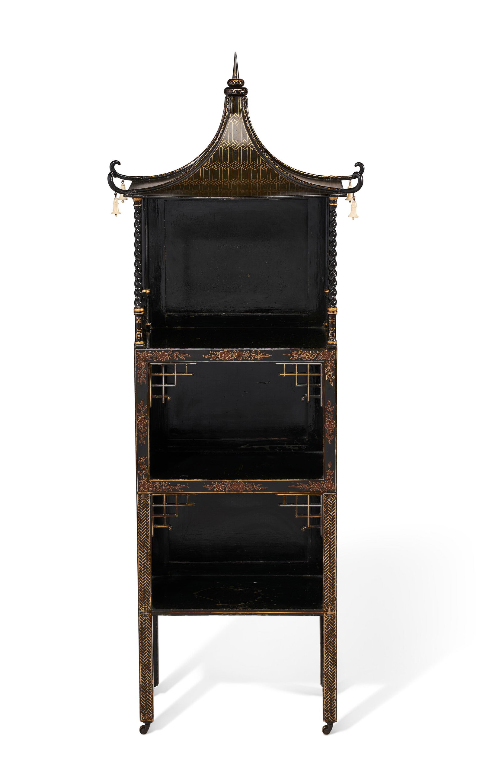 A GEORGE II BLACK AND GILT-JAPANNED ETAGERE ATTRIBUTED TO WILLIAM AND JOHN LINNELL, CIRCA 1755 (1 of 1)