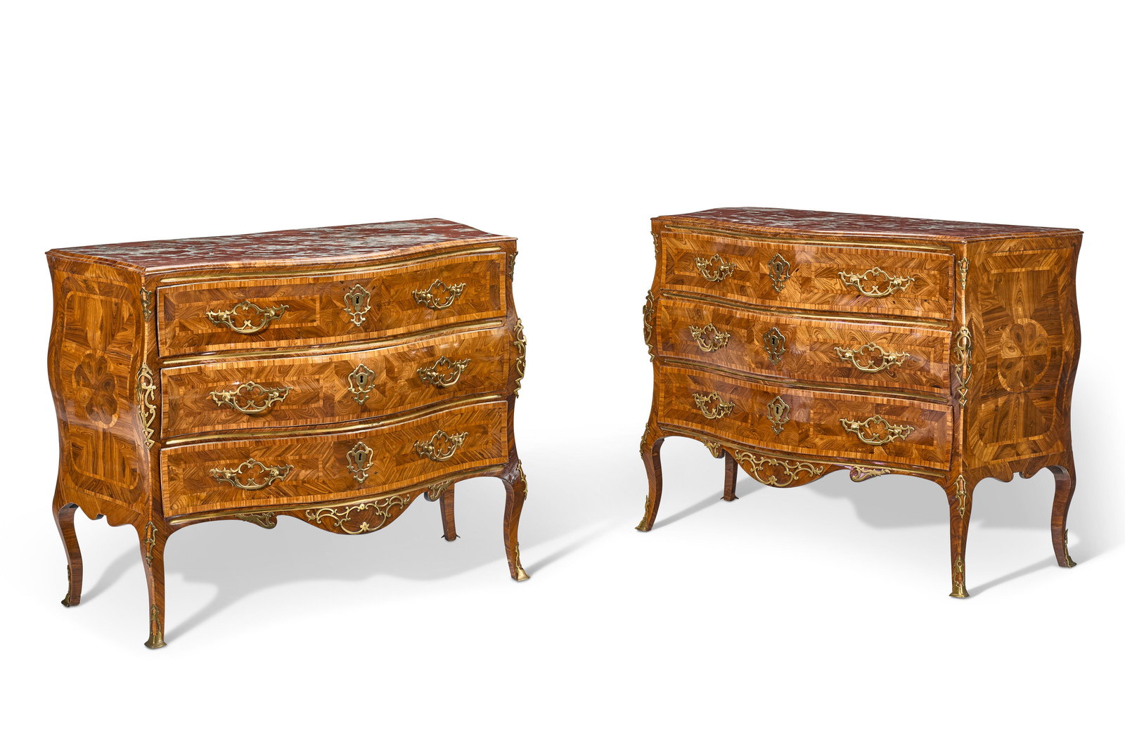 A PAIR OF SOUTH ITALIAN BRASS-MOUNTED KINGWOOD AND TULIPWOOD COMMODES SICILY, MID-18TH CENTURY (1 of 7)