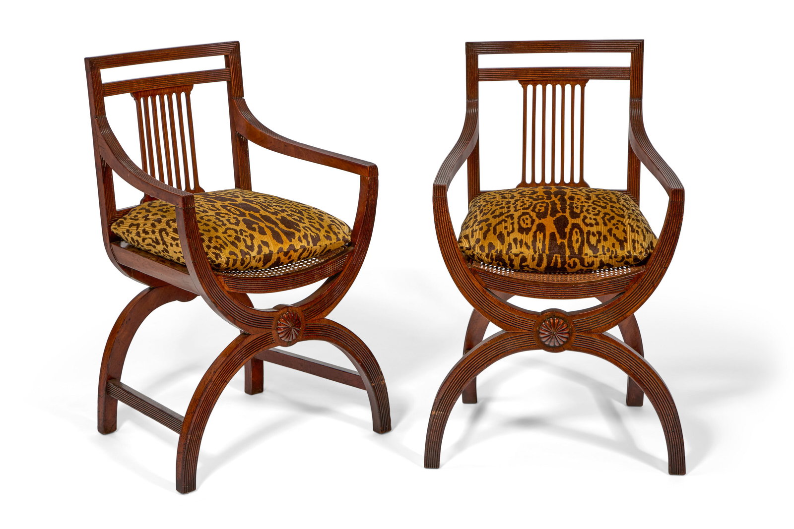 A PAIR OF ENGLISH MAHOGANY CURULE-FORM ARMCHAIRS LATE 19TH CENTURY (1 of 5)