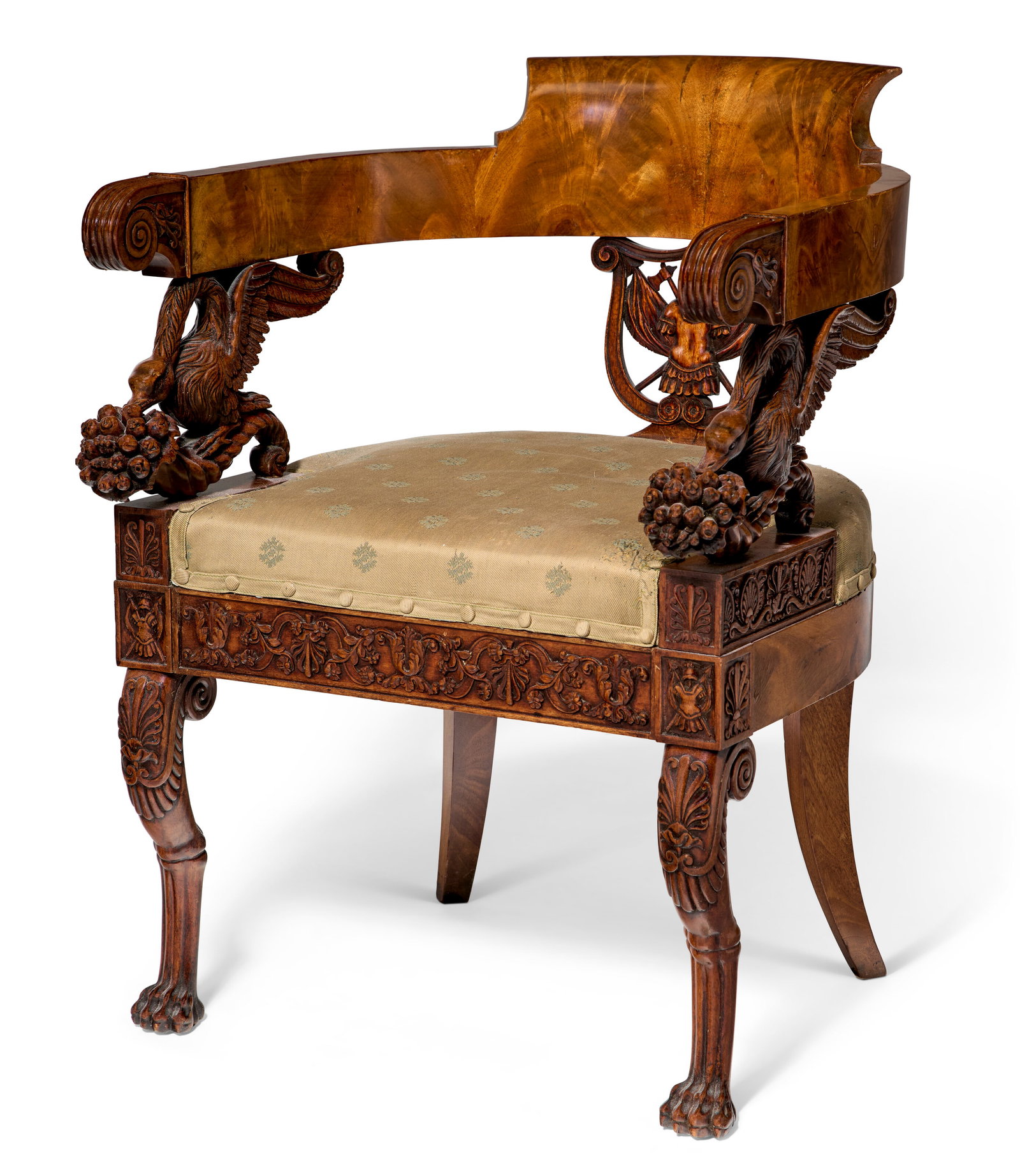 A SOUTH ITALIAN CARVED MAHOGANY ARMCHAIR NAPLES, CIRCA 1815 (1 of 4)