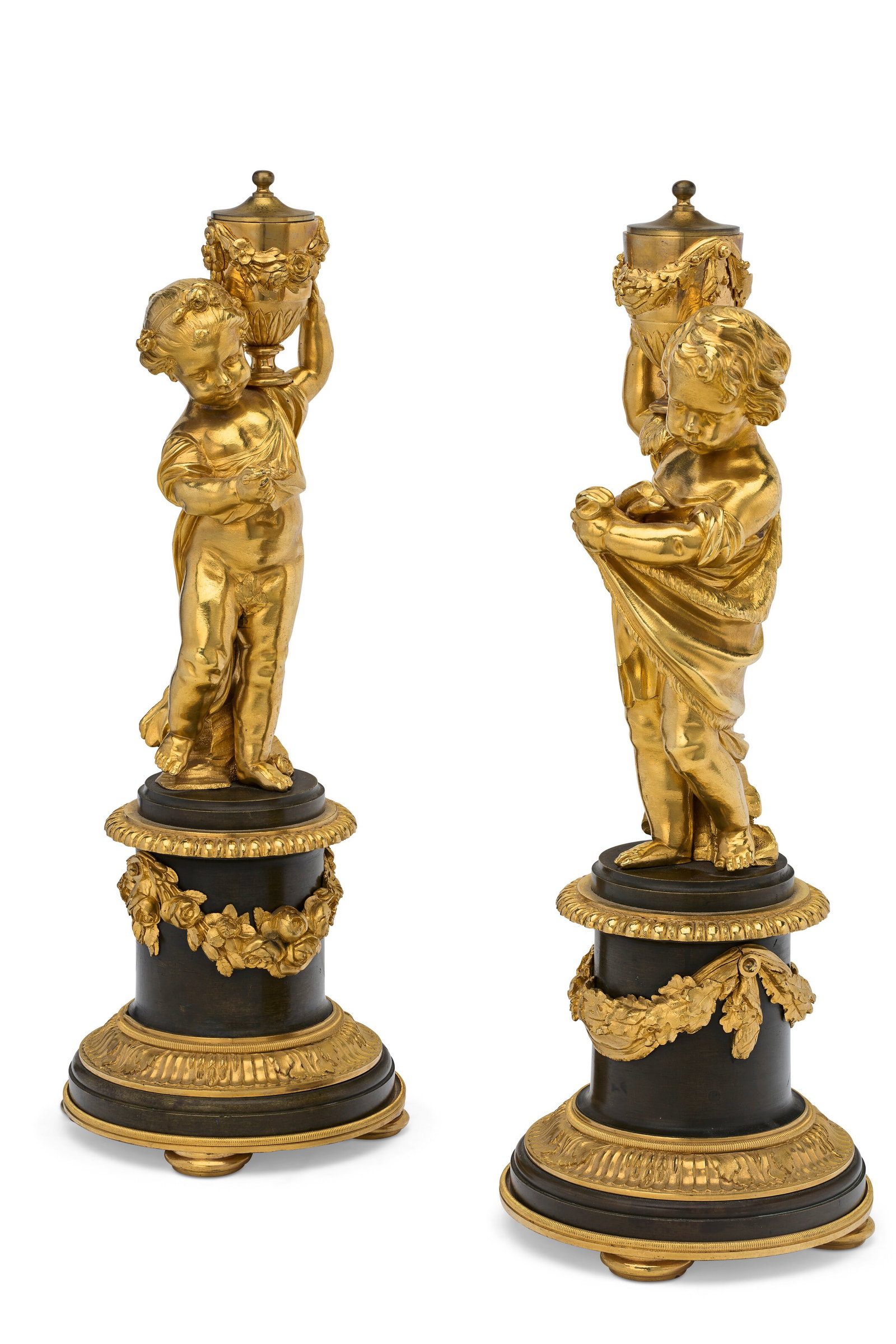 A PAIR OF FRENCH ORMOLU-MOUNTED AND PATINATED BRONZE CANDLESTICKS LATE 19TH CENTURY (1 of 3)