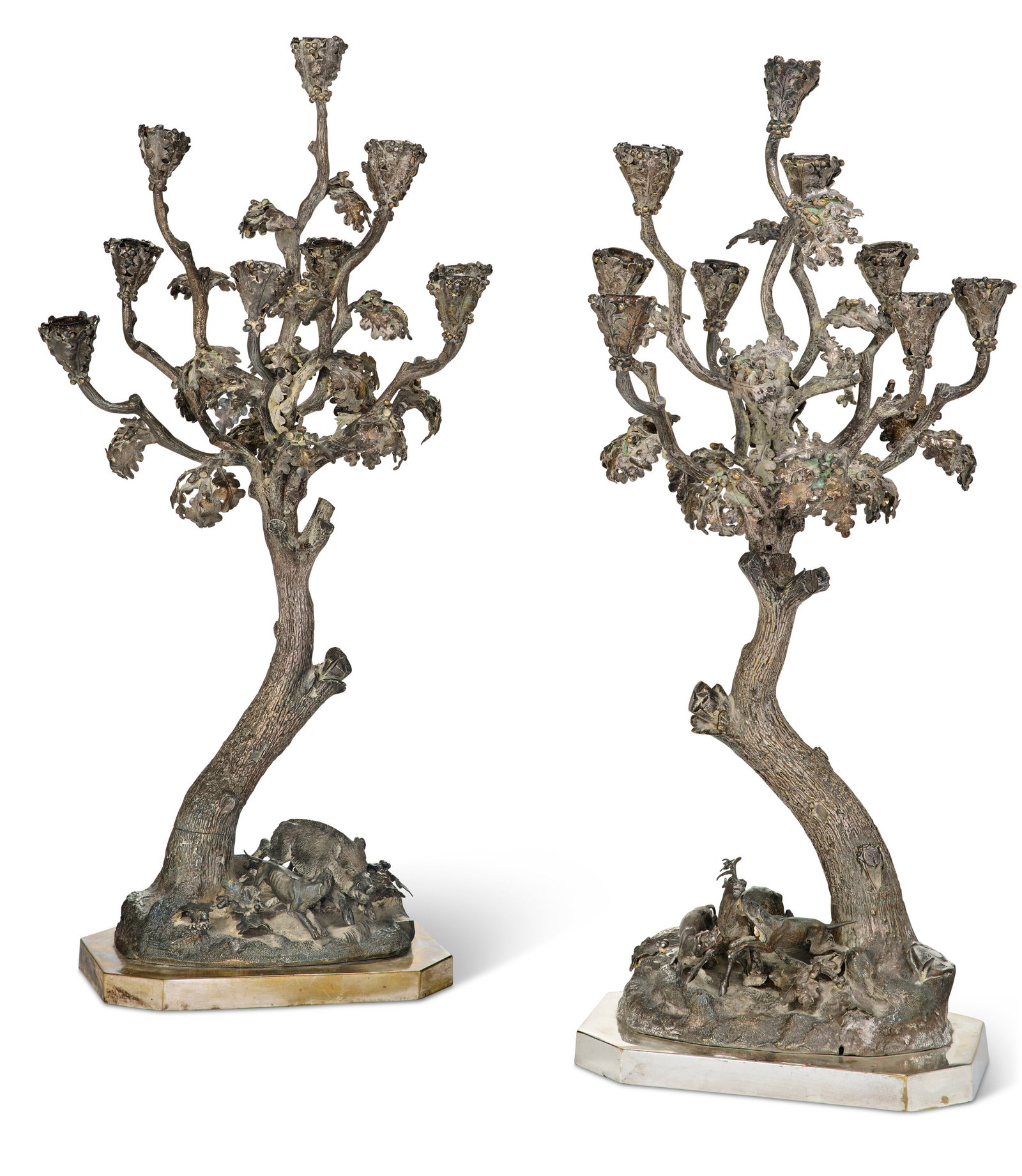 A PAIR OF NAPOLEON III SILVER-PLATED FIGURAL CANDELABRA THIRD QUARTER 19TH CENTURY (1 of 3)