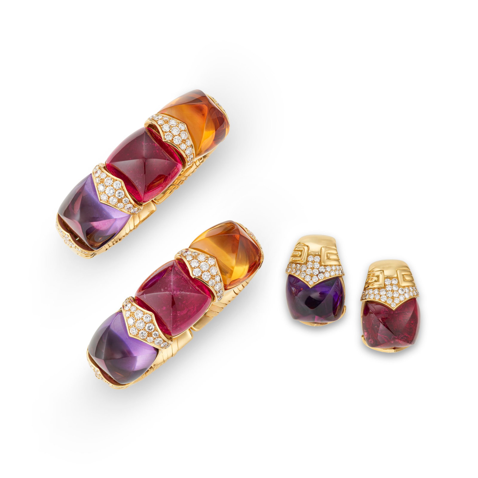 BULGARI MULTI-GEM BANGLES WITH AN ASSOCIATED PAIR OF EARRINGS (1 of 3)