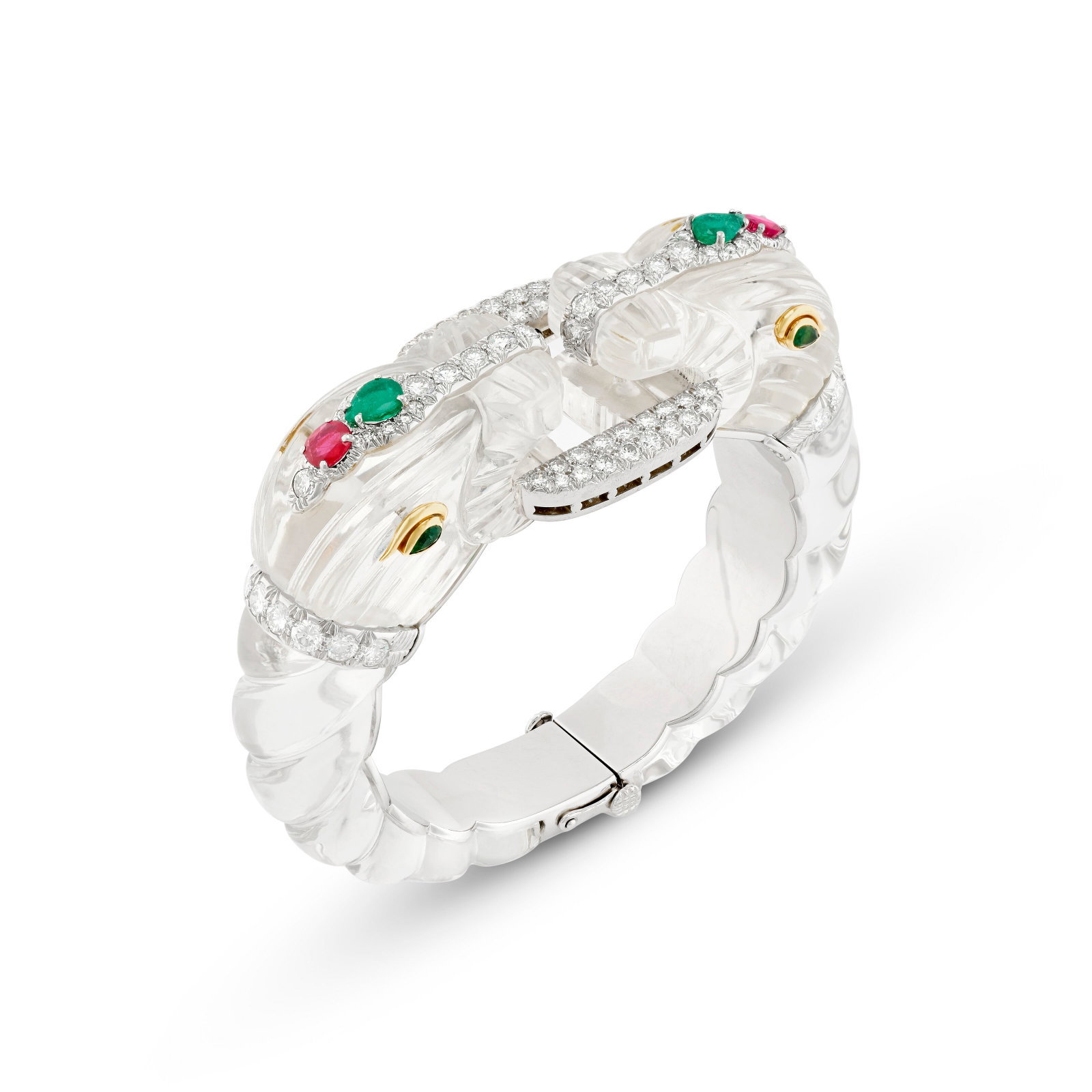 DAVID WEBB ROCK CRYSTAL, EMERALD, RUBY AND DIAMOND CHIMERA BANGLE (1 of 3)