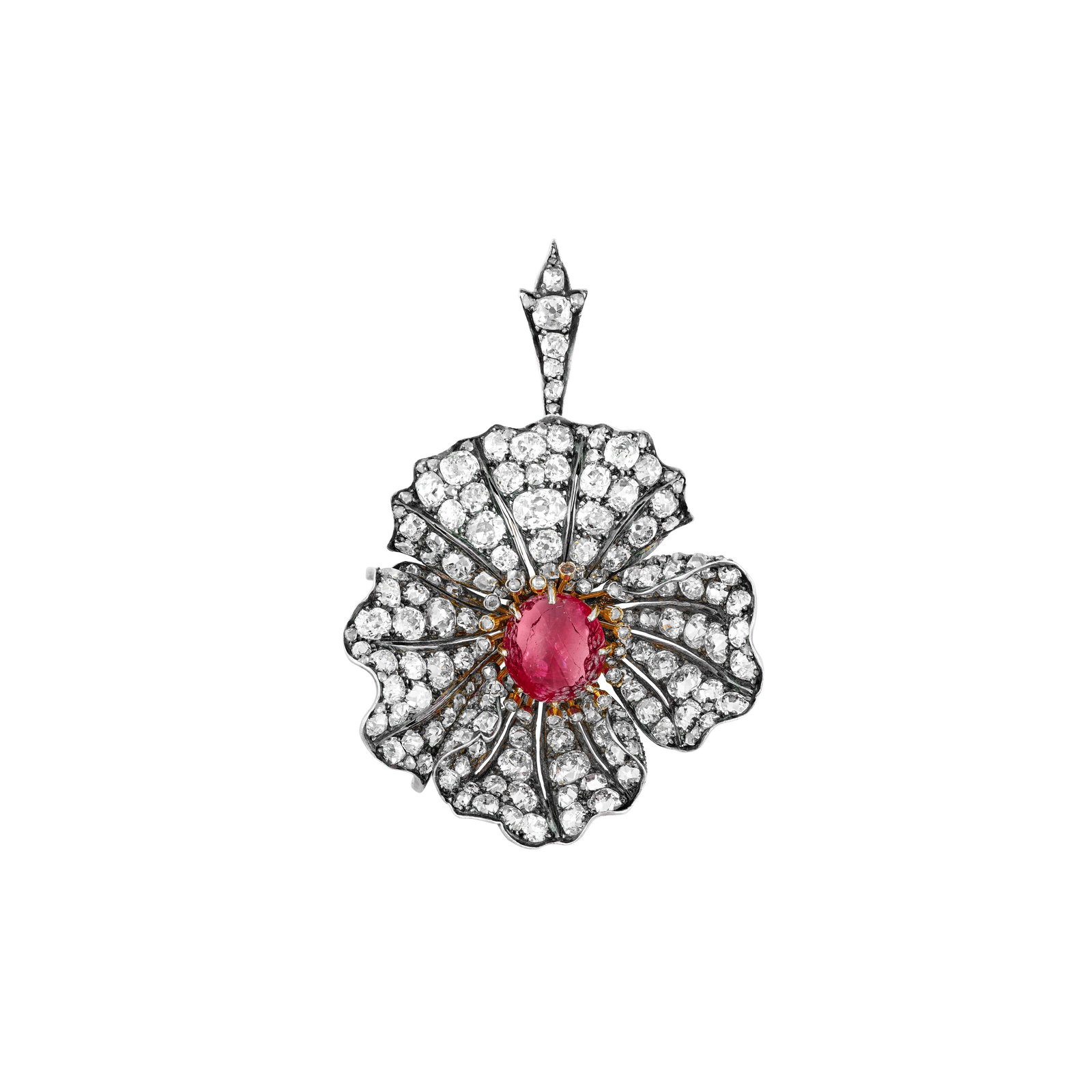 ANTIQUE RUBY AND DIAMOND FLOWER PENDANT (1 of 3)