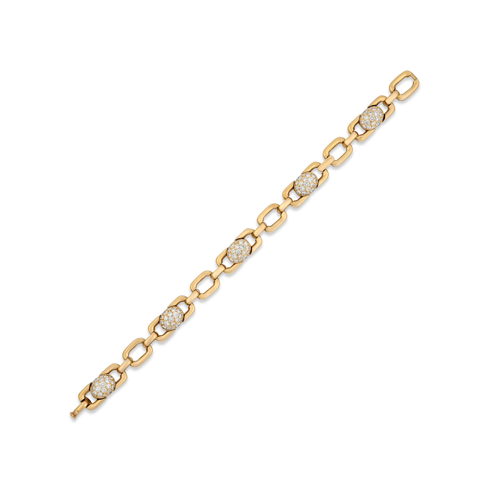VAN CLEEF & ARPELS DIAMOND BRACELET: VAN CLEEF & ARPELS DIAMOND BRACELET Details Round diamonds, 18k yellow gold (French marks), signed VCA, maker's mark, numbered Size/Dimensions: 18.0 cm long Gross weight: 28.6 grams