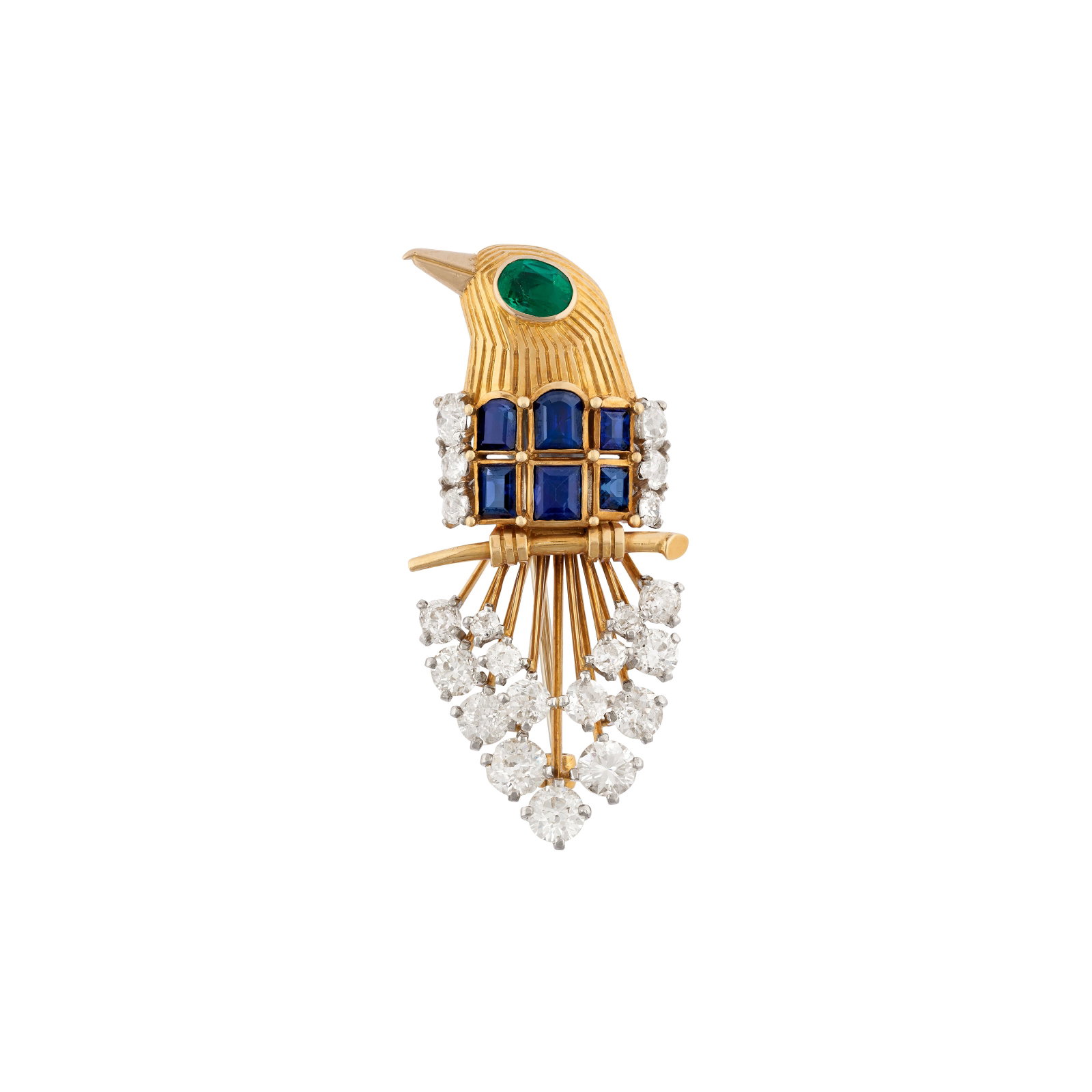 MID-20TH CENTURY SAPPHIRE, EMERALD AND DIAMOND BIRD BROOCH, MOUNTED BY CARTIER (1 of 3)