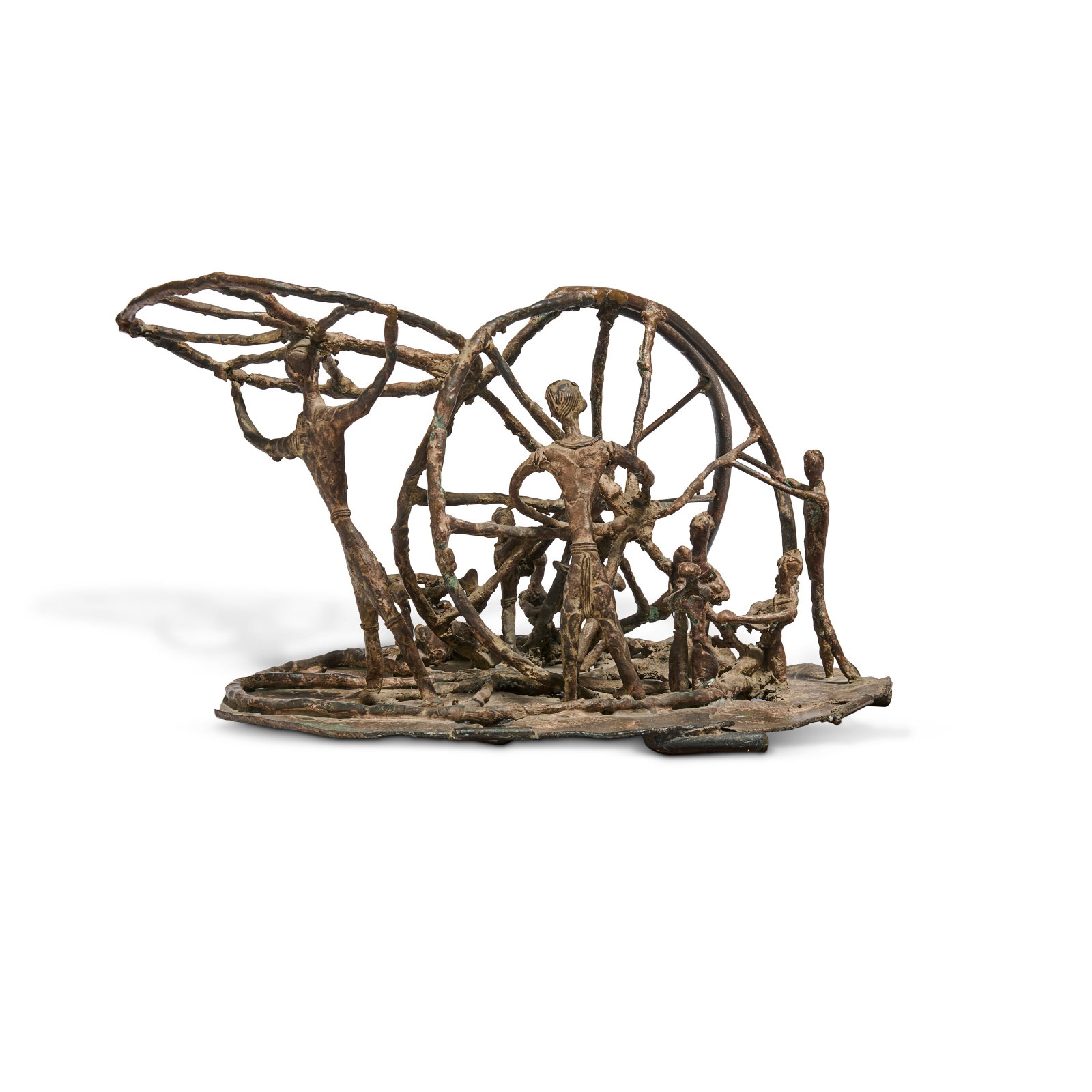 MEERA MUKHERJEE (1923-1998) Untitled (Wheel Builders): Details MEERA MUKHERJEE (1923-1998) Untitled (Wheel Builders) bronze 8 ½ x 15 x 14 in. (21.6 x 38.1 x 35.6 cm.) Provenance Osian's Mumbai, 23 February 2001, lot 41 Acquired from the above Conditi