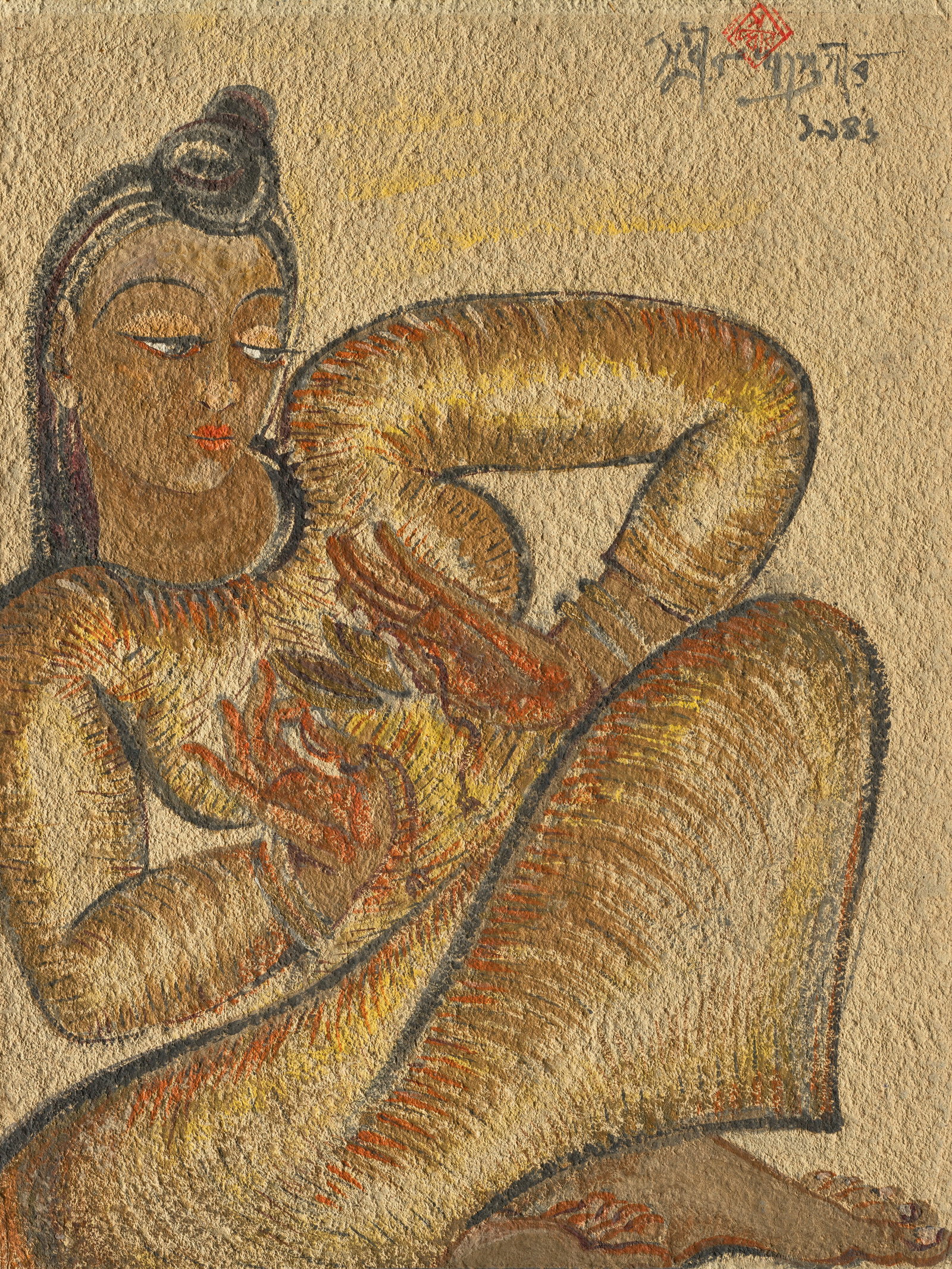 SUDHIR RANJAN KHASTGIR (1907-1984) Rhythm: Details SUDHIR RANJAN KHASTGIR (1907-1984) Rhythm signed and dated in Bengali with artist's seal (upper right); further titled and inscribed 'RYTHM / by / SUDHIR KHASTGIR / DEHRADUN INDIA' (on the rev