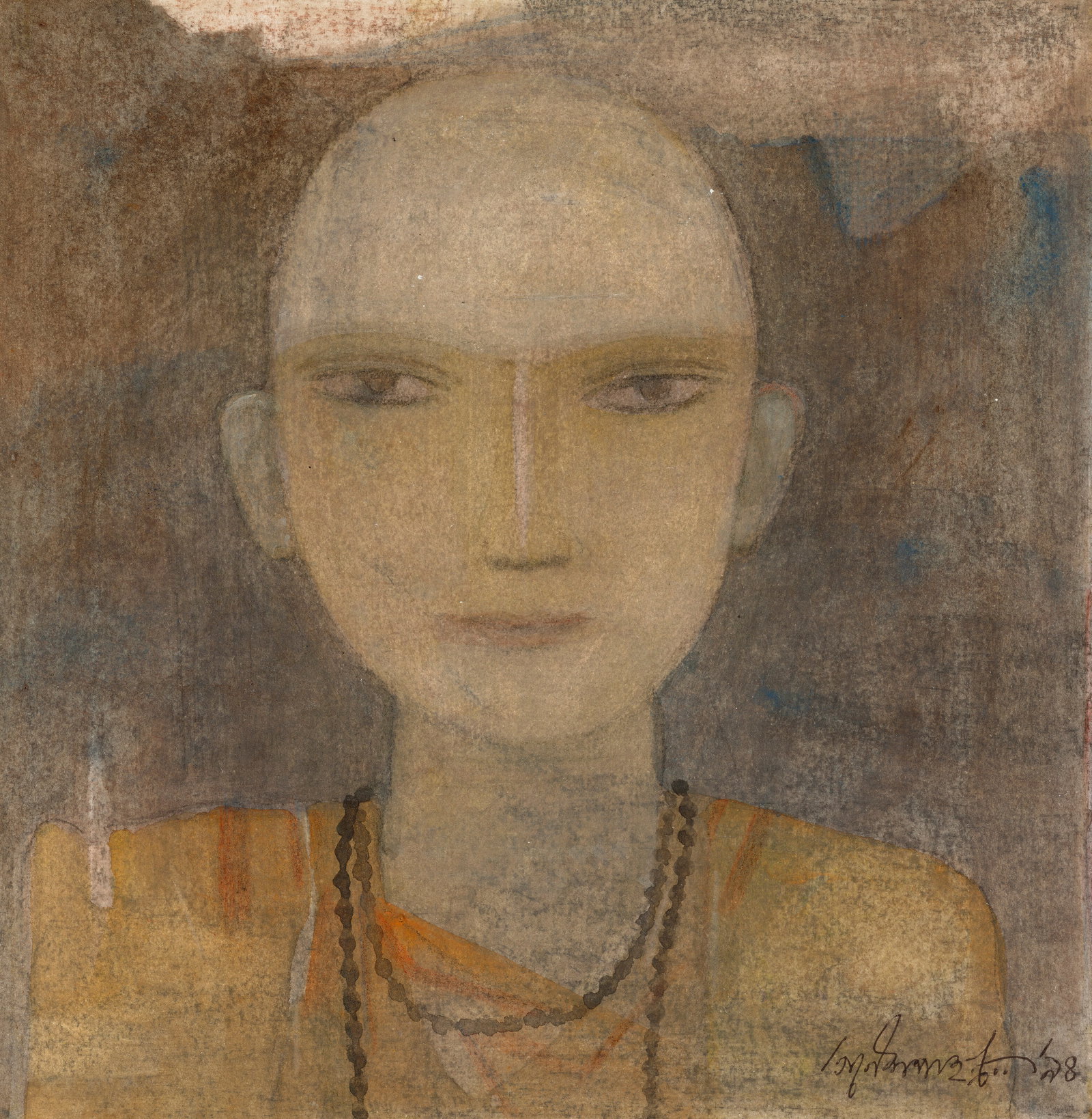GANESH PYNE (1937-2013) The Monk: Details GANESH PYNE (1937-2013) The Monk signed and dated in Bengali (lower right) mixed media on card 7 ¼ x 7 in. (18.4 x 17.8 cm.) Executed in 1994 Provenance Christie's London, 4 June 1997, lo