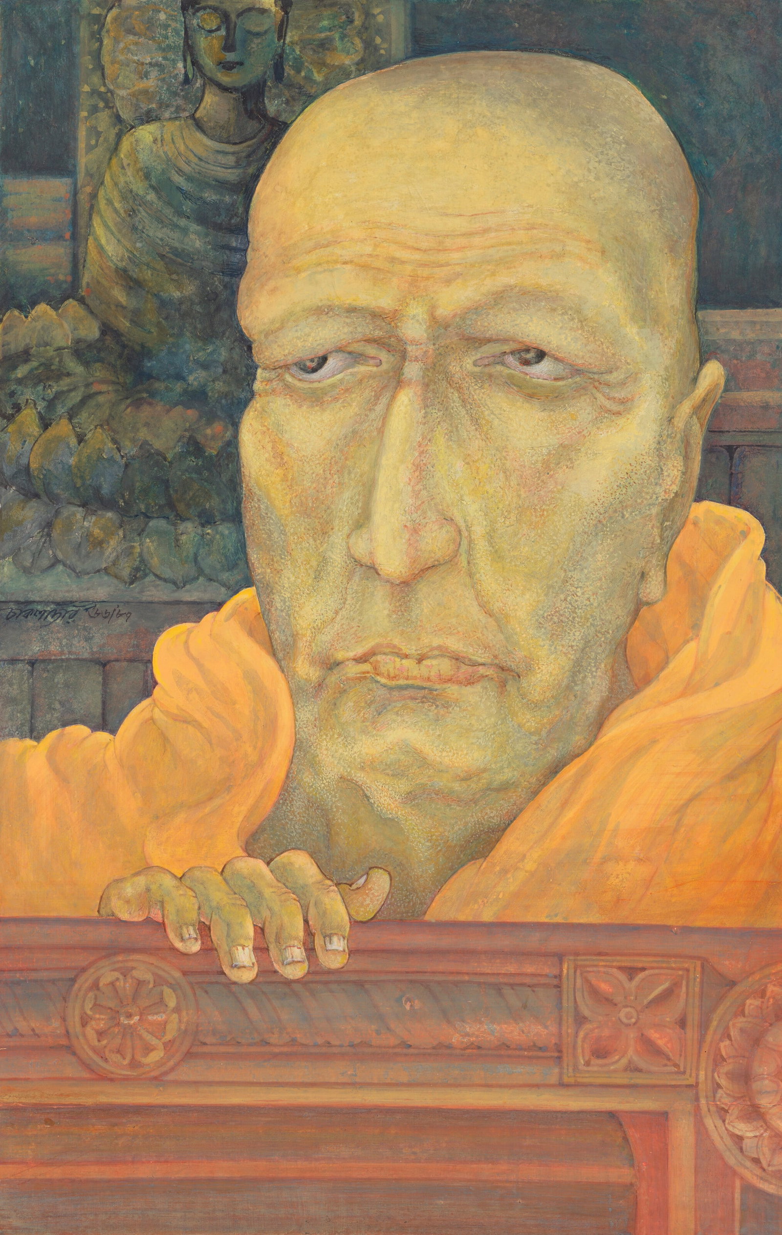 AMALNATH CHAKLADAR (1936-2021) Untitled (Buddhist Monk): Details AMALNATH CHAKLADAR (1936-2021) Untitled (Buddhist Monk) signed and dated in Bengali (centre left) tempera on paper laid on board 18 ½ x 12 in. (47 x 30.5 cm.) Executed in 1966-87 Provenan