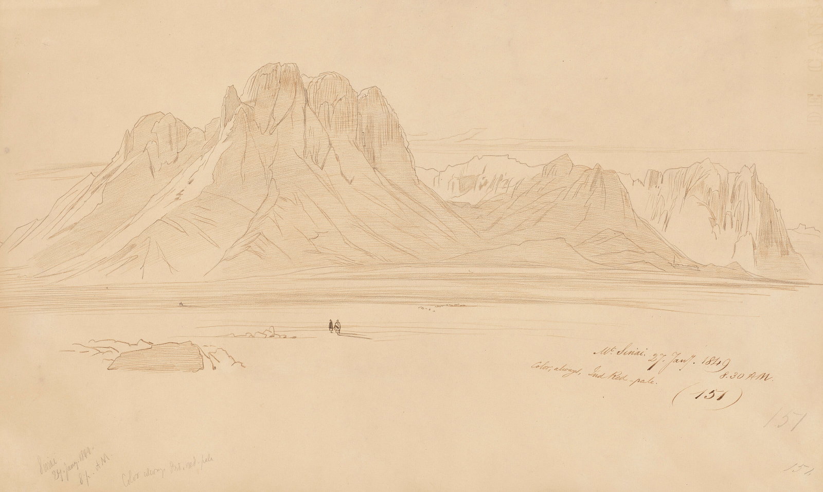 EDWARD LEAR (1812-1888) Mount Sinai: Details EDWARD LEAR (1812-1888) Mount Sinai inscribed, dated and numbered 'Mt. Sinai. 27. Jany. 1849 8.30 AM / Color, always, Ind Red - pale. (151)' (lower left), further inscribed and dated 'Sinai / 