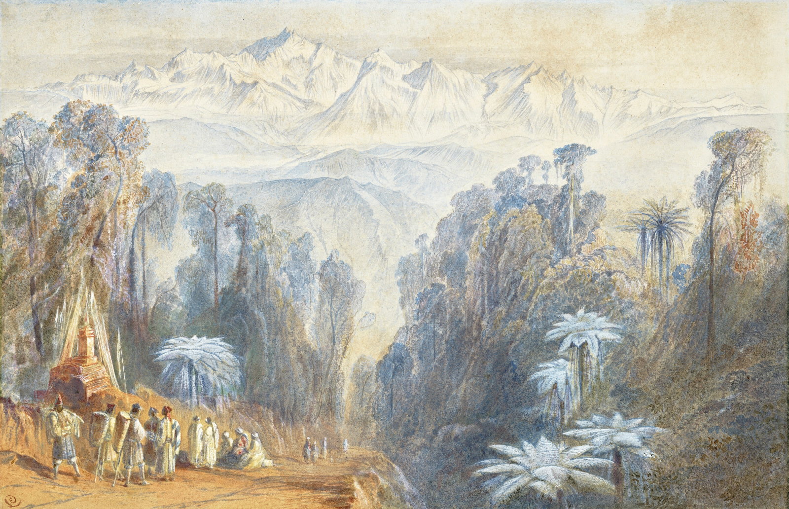 EDWARD LEAR (1812-1888) Kangchenjunga from Darjeeling, India: Details EDWARD LEAR (1812-1888) Kangchenjunga from Darjeeling, India signed with monogram (lower left) pencil and watercolour heightened with bodycolour on paper 10 1⁄8 x 15 ½ in. (25.7 x 3