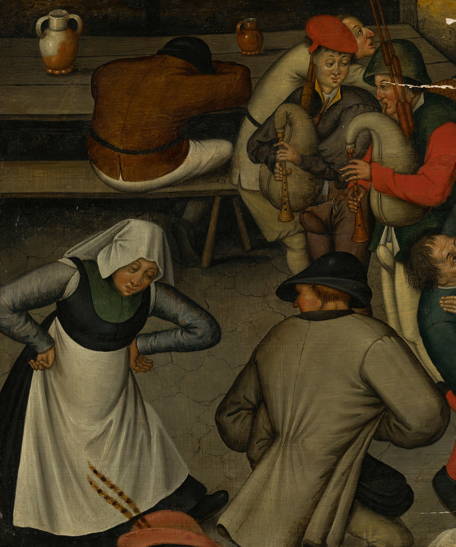 PIETER BRUEGHEL THE YOUNGER (BRUSSELS 1564-1638 ANTWERP) The wedding dance in the barn - a fragment: Details PIETER BRUEGHEL THE YOUNGER (BRUSSELS 1564-1638 ANTWERP) The wedding dance in the barn - a fragment oil on panel, unframed 15 ¼ x 12 ¾ in. (38.8 x 32.2 cm.) Provenance Private
