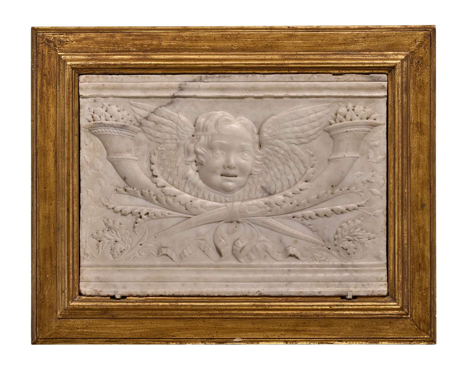 ATTRIBUTED TO DESIDERIO DA SETTIGNANO, FLORENCE, CIRCA 1460-1464 A WHITE MARBLE RELIEF OF A CHERUB'S: Details ATTRIBUTED TO DESIDERIO DA SETTIGNANO, FLORENCE, CIRCA 1460-1464 A WHITE MARBLE RELIEF OF A CHERUB'S HEAD 13.1.2 in. (34.3 cm.) high, 19 in. (48. 3 cm.) wide; 20 ¼ in. (51.5 cm.) high, 26